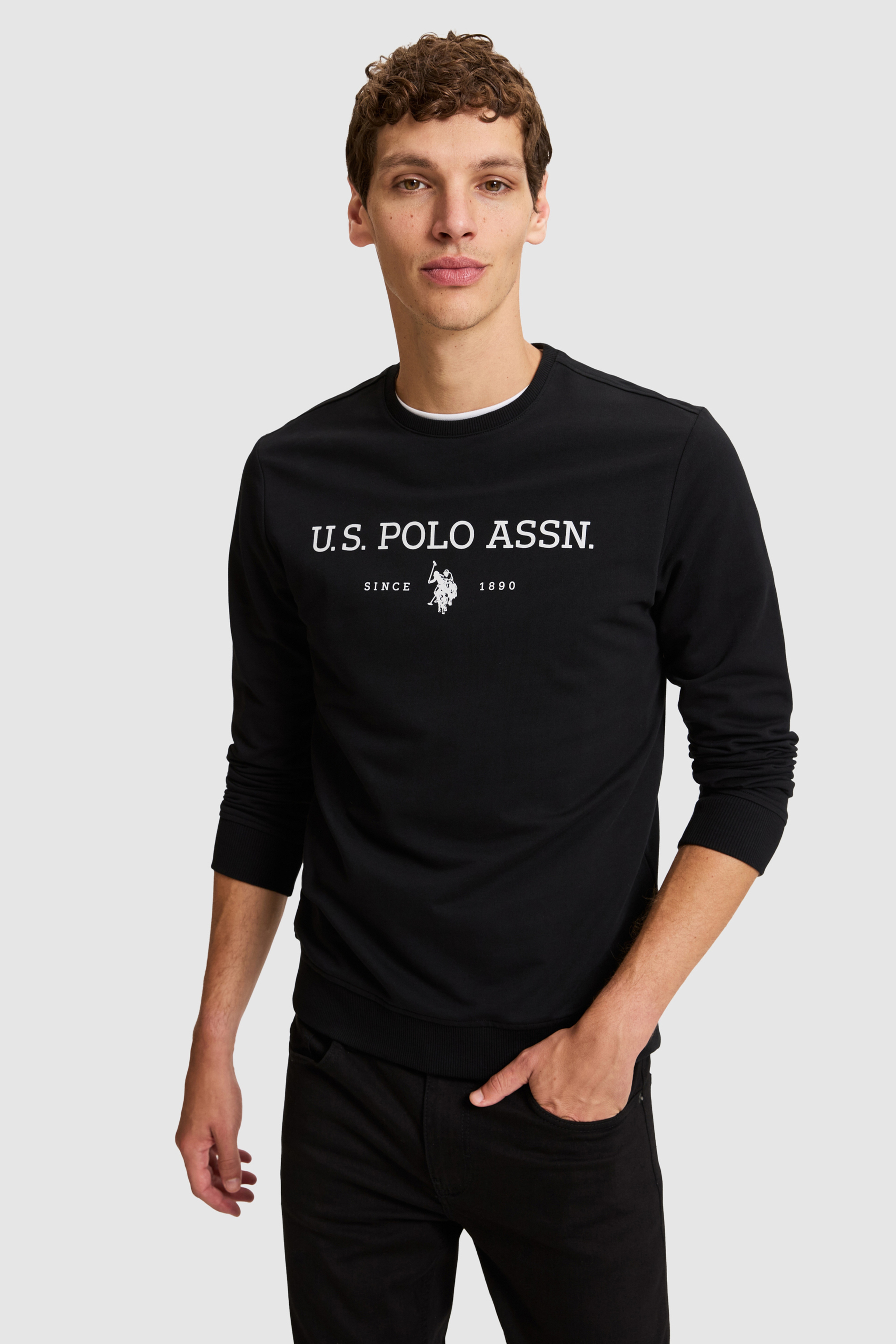Erkek Siyah Bisiklet Yaka Regular Fit Basic Sweatshirt - Image 3