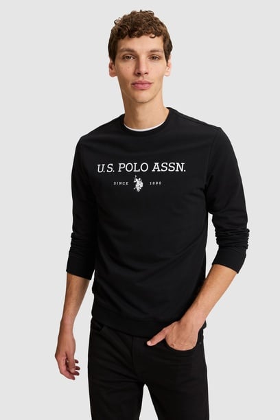 Erkek Siyah Bisiklet Yaka Regular Fit  Basic Sweatshirt