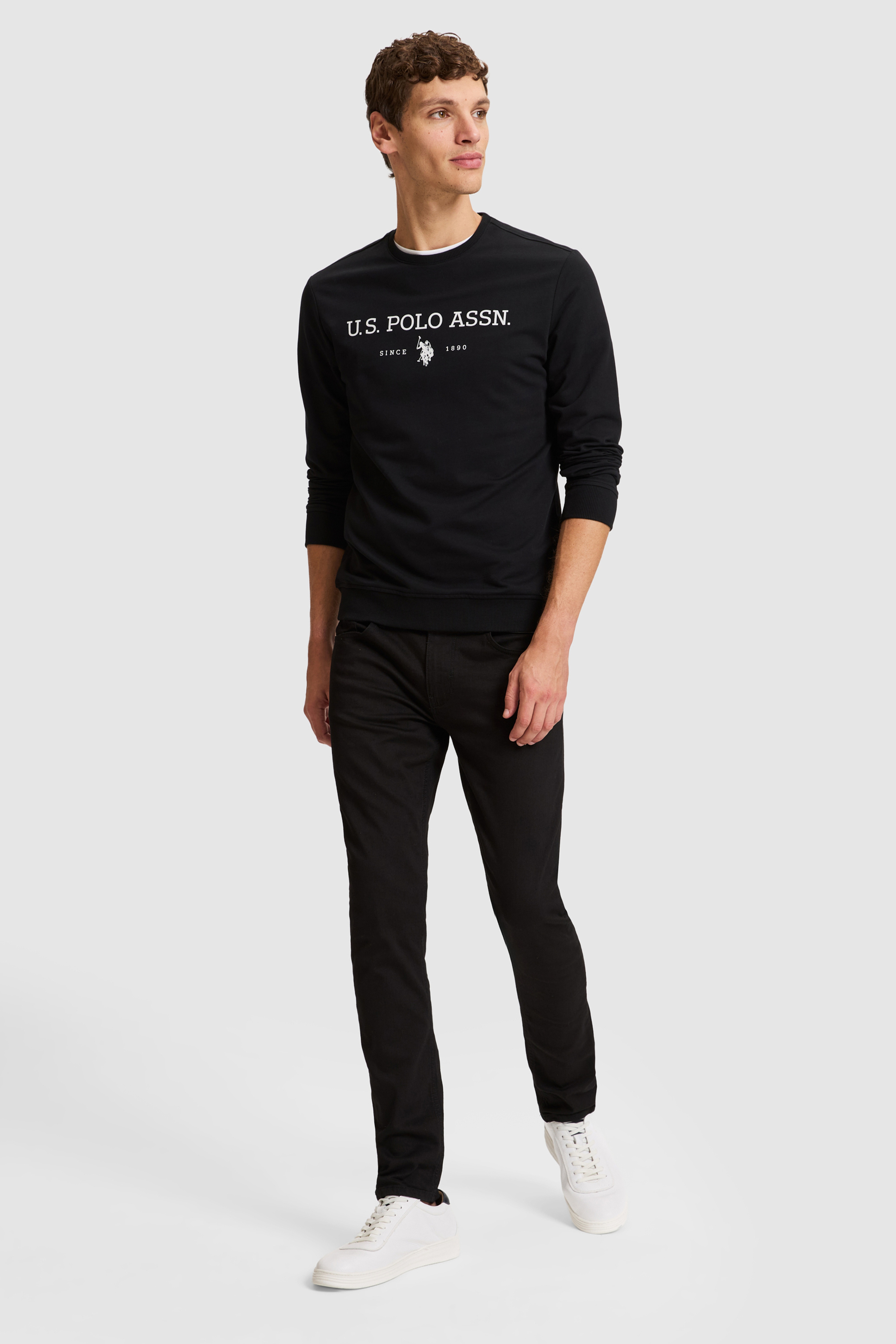 Erkek Siyah Bisiklet Yaka Regular Fit  Basic Sweatshirt