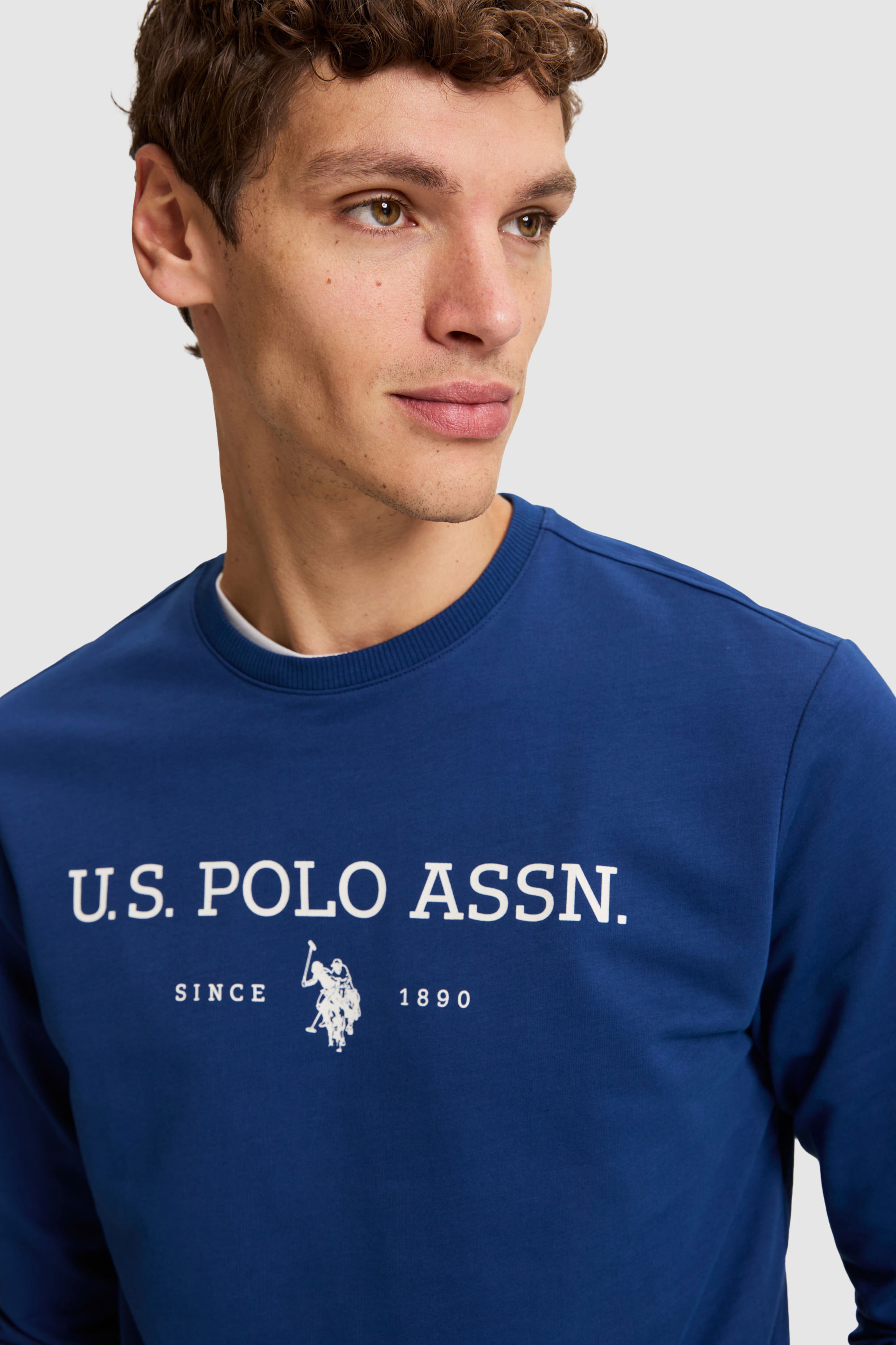 Erkek İndigo Bisiklet Yaka Regular Fit  Basic Sweatshirt
