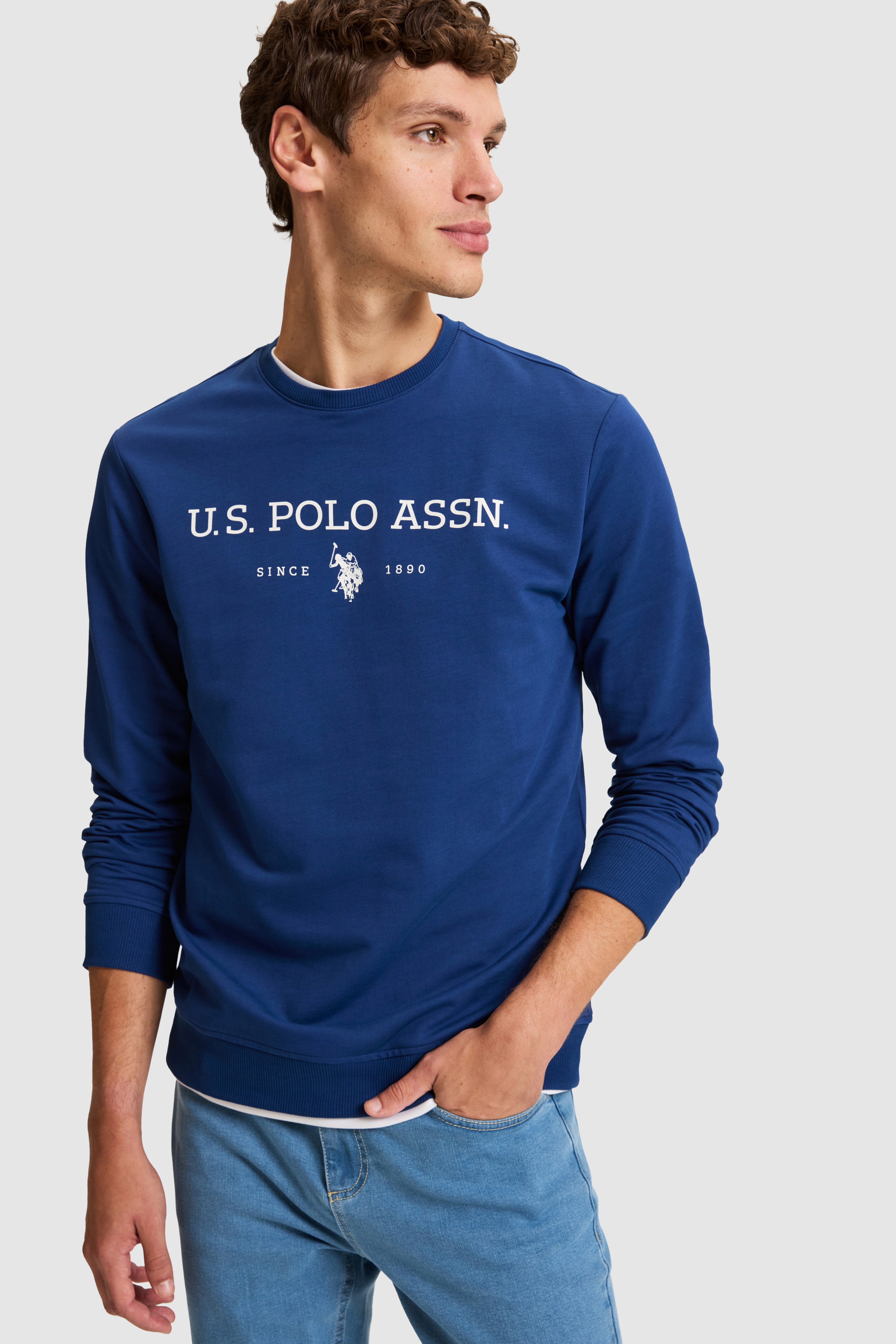 Erkek İndigo Bisiklet Yaka Regular Fit  Basic Sweatshirt