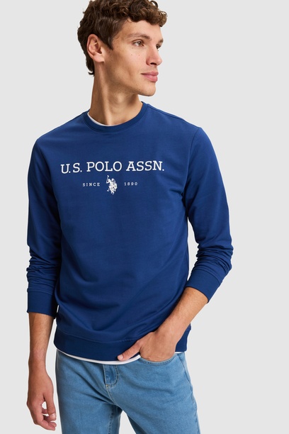 Erkek İndigo Bisiklet Yaka Regular Fit  Basic Sweatshirt