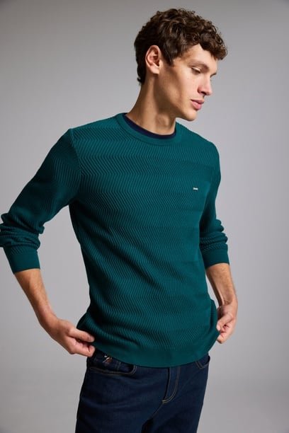 Erkek Yeşil  Bisiklet Yaka Regular Fit Kazak