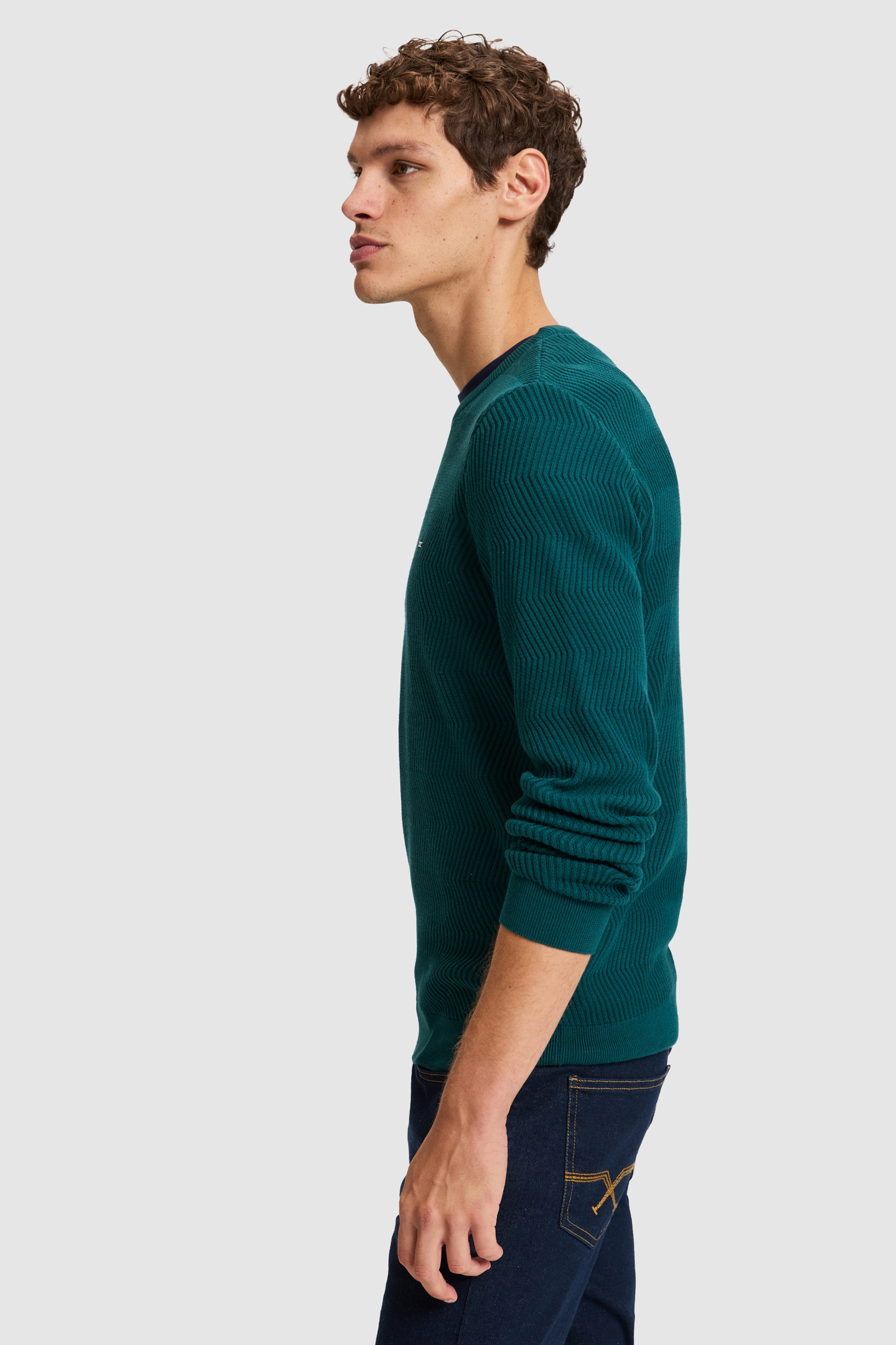 Erkek Yeşil  Bisiklet Yaka Regular Fit Kazak - Image 4