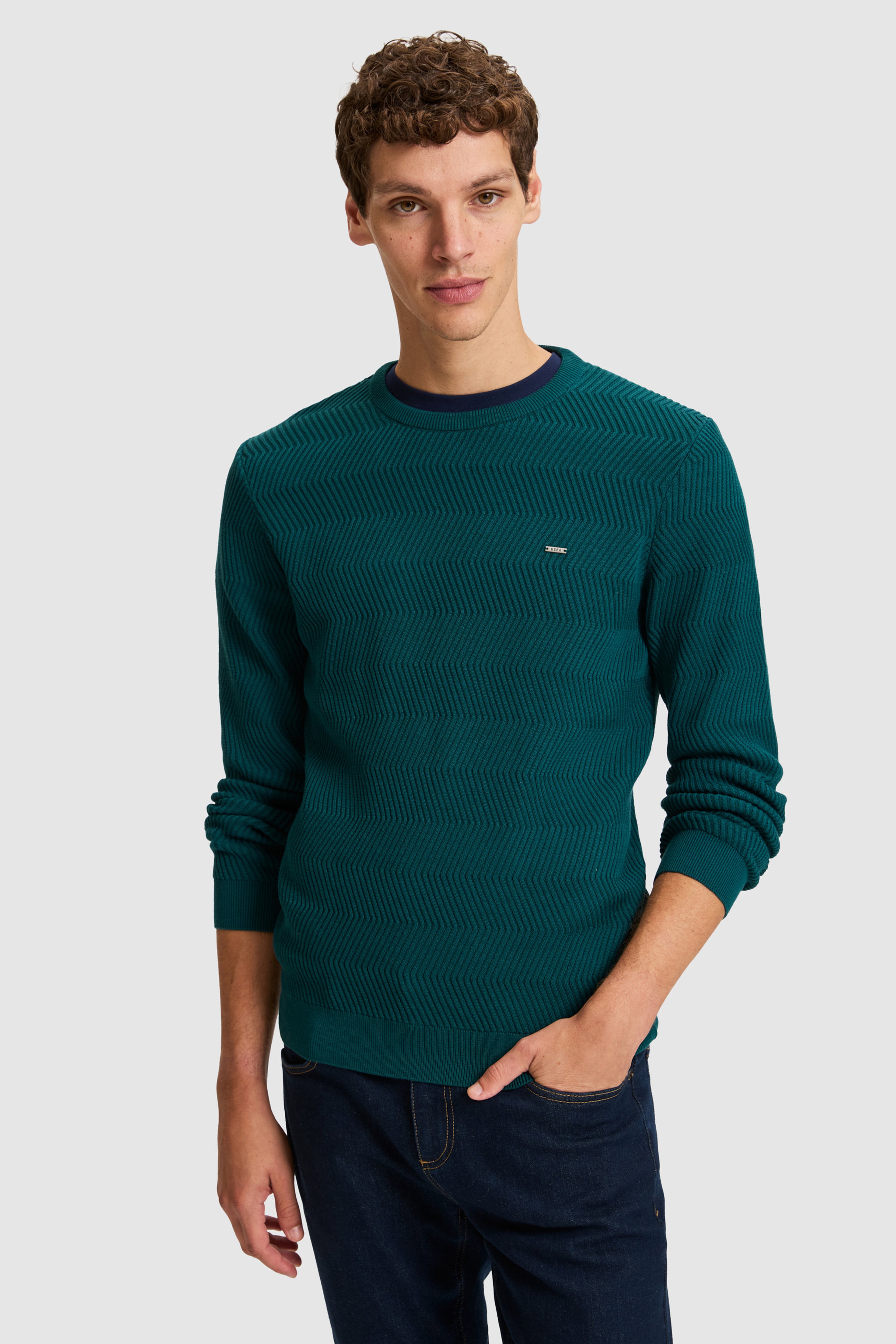 Erkek Yeşil  Bisiklet Yaka Regular Fit Kazak - Image 3