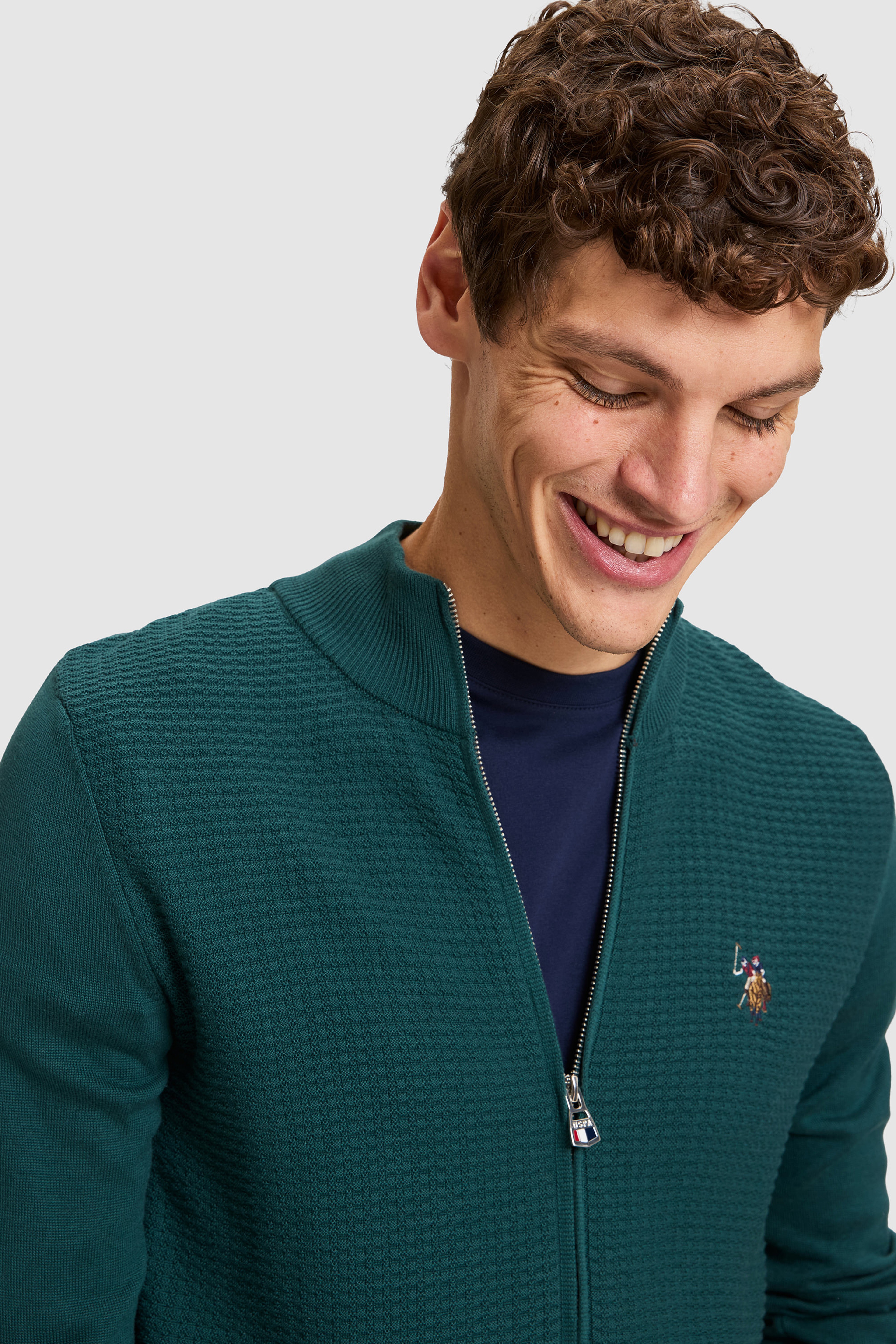 Erkek Yeşil Fermuarlı Slim Fit Basic Triko Hırka - Image 2