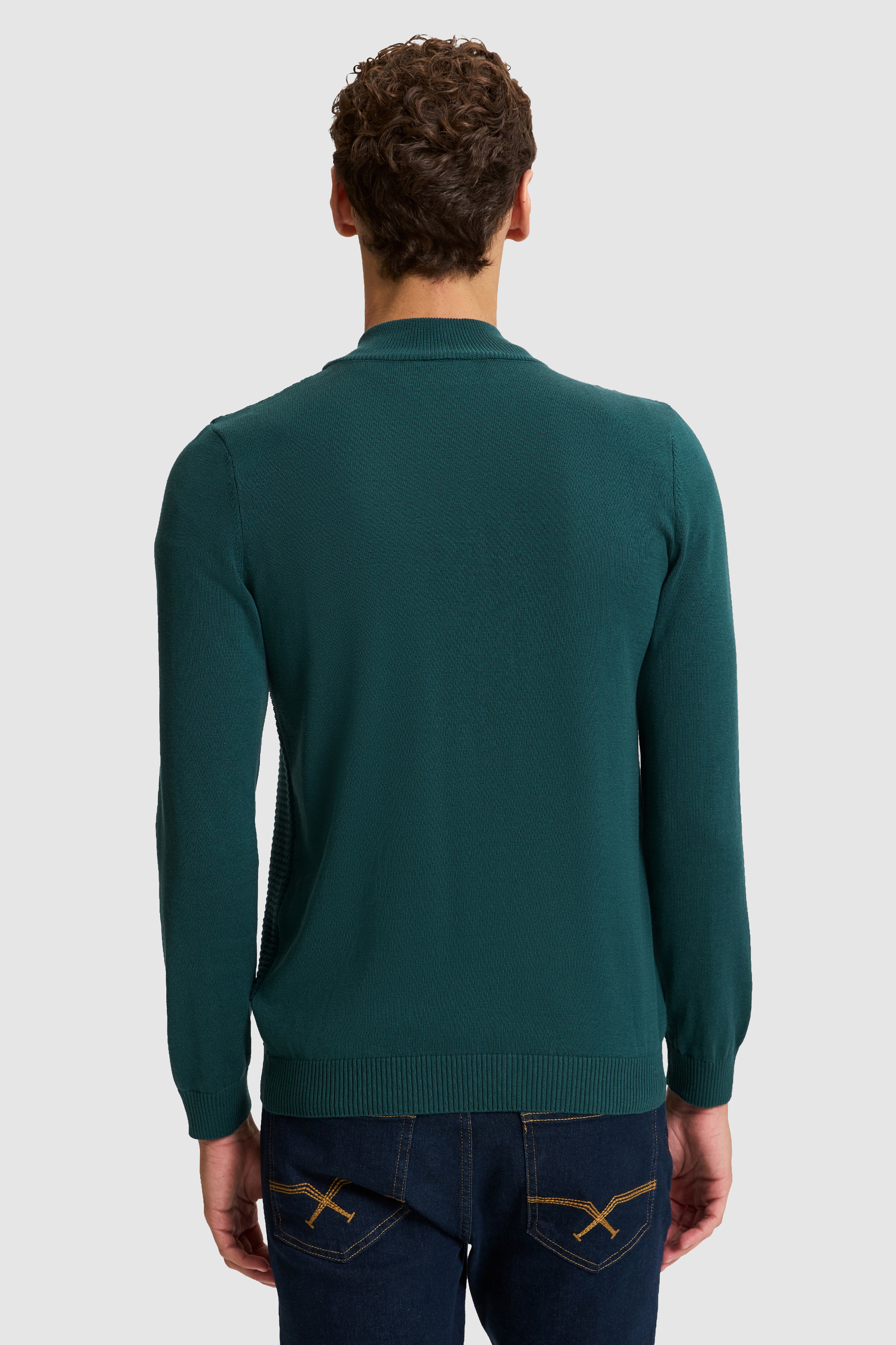 Erkek Yeşil Fermuarlı Slim Fit Basic Triko Hırka - Image 6