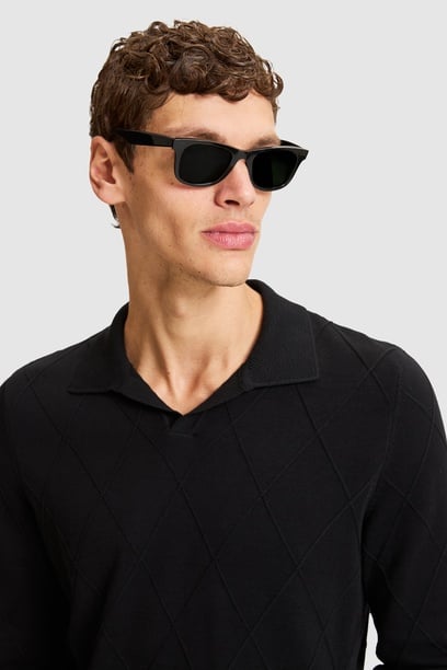 Erkek Siyah V Yaka Regular Fit Kazak