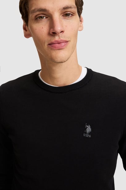Erkek Siyah Bisiklet Yaka Slim Fit  Basic Kazak