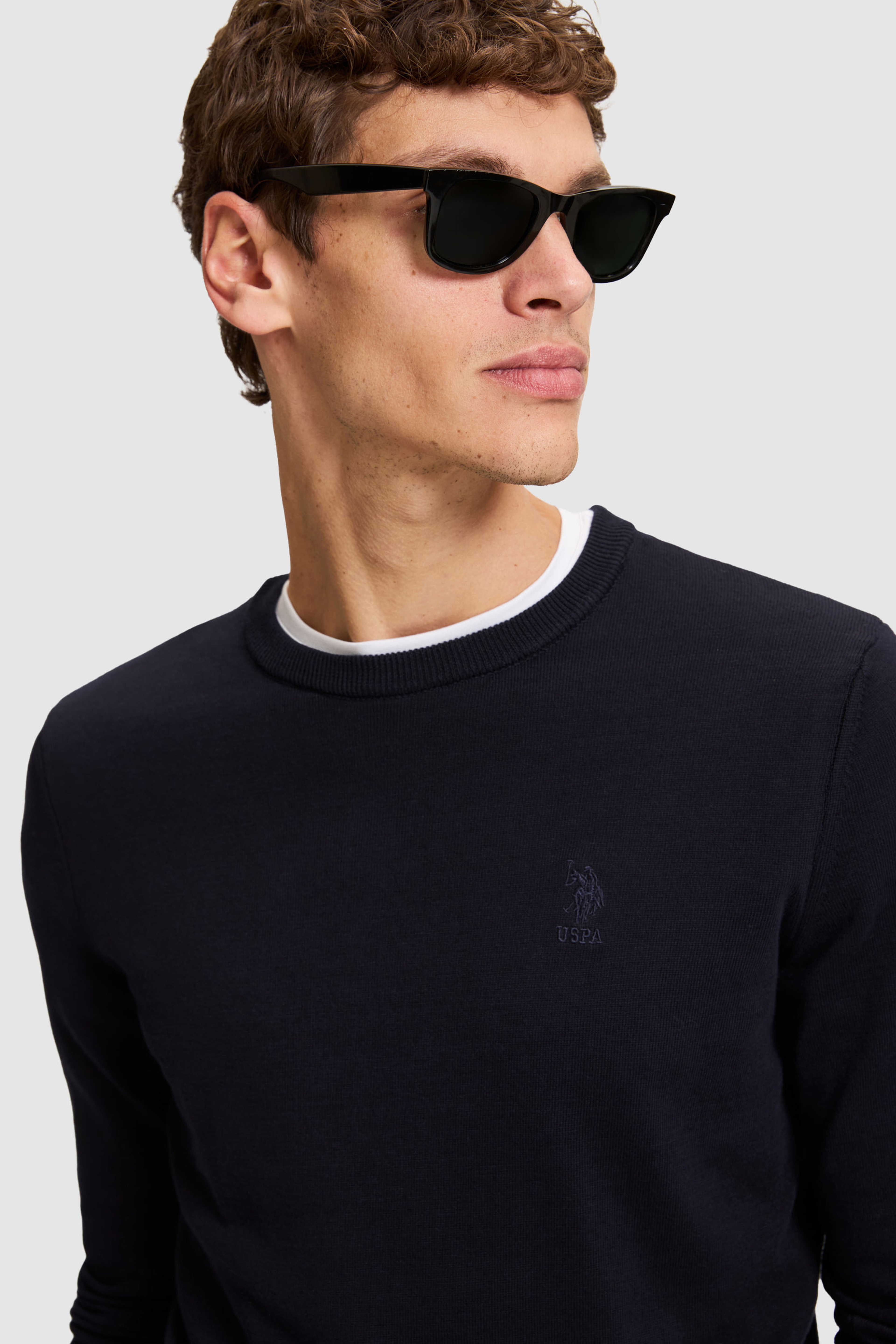Erkek Lacivert Bisiklet Yaka Slim Fit Basic Kazak - Image 2