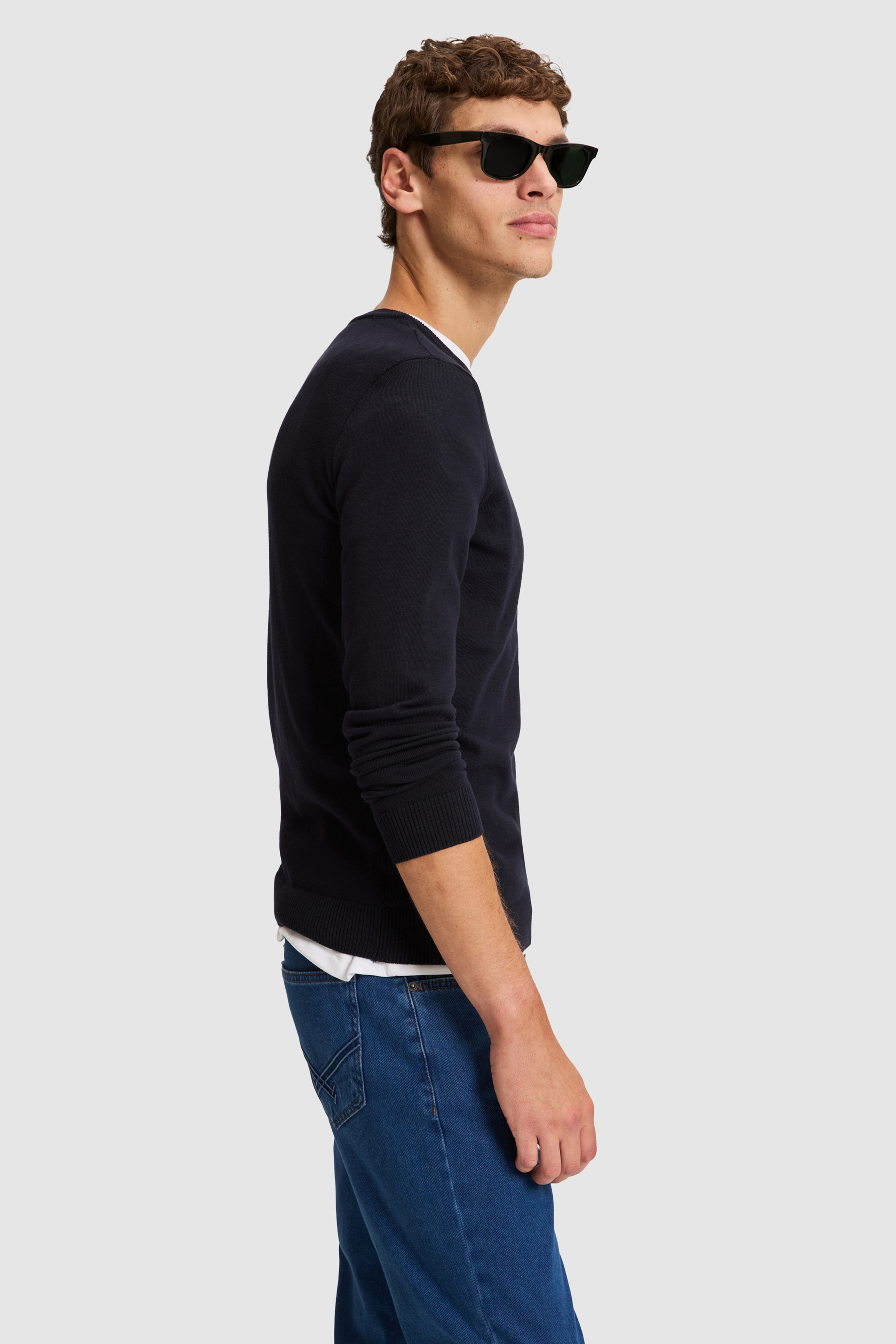 Erkek Lacivert Bisiklet Yaka Slim Fit Basic Kazak - Image 4