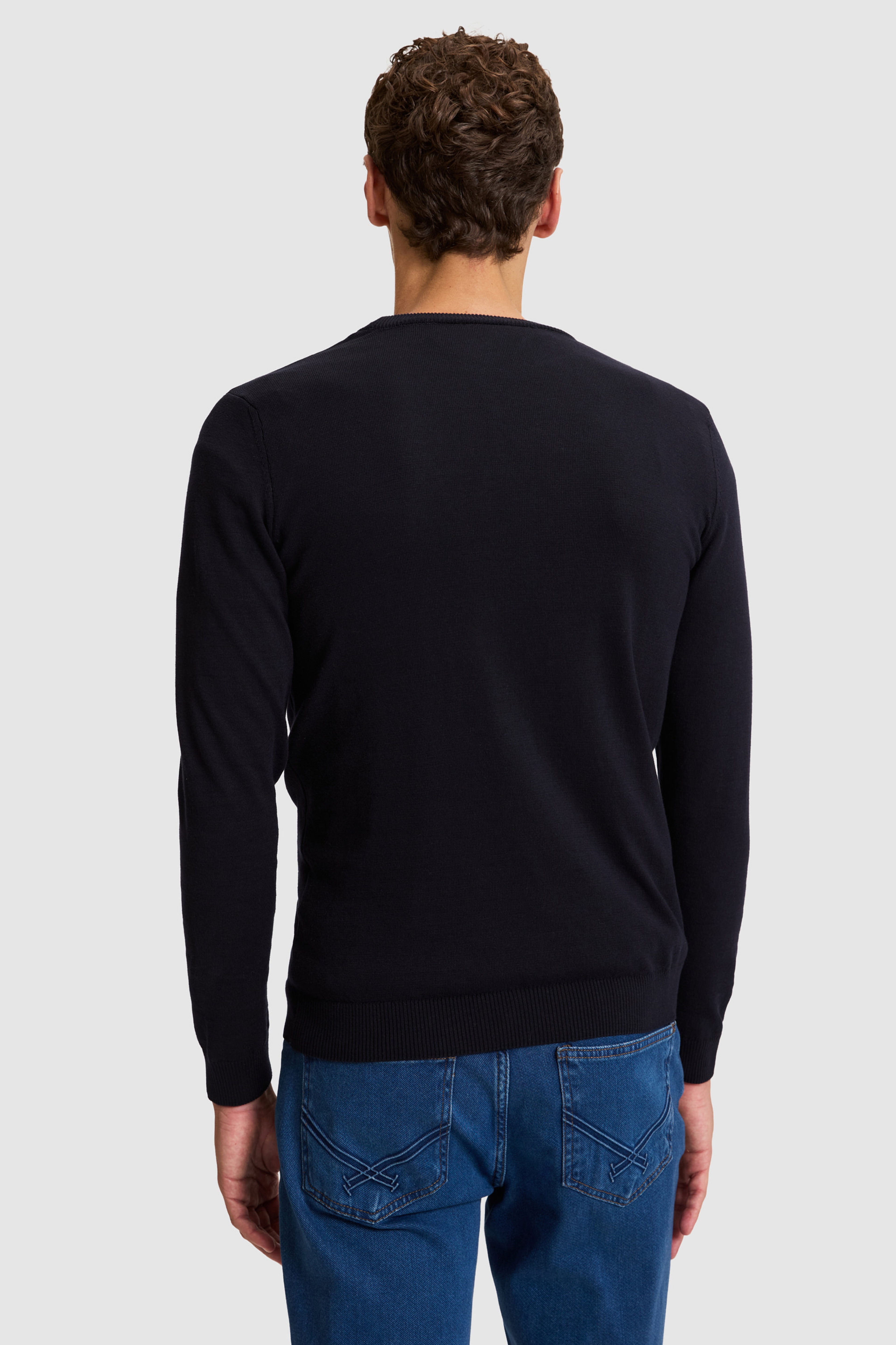 Erkek Lacivert Bisiklet Yaka Slim Fit  Basic Kazak