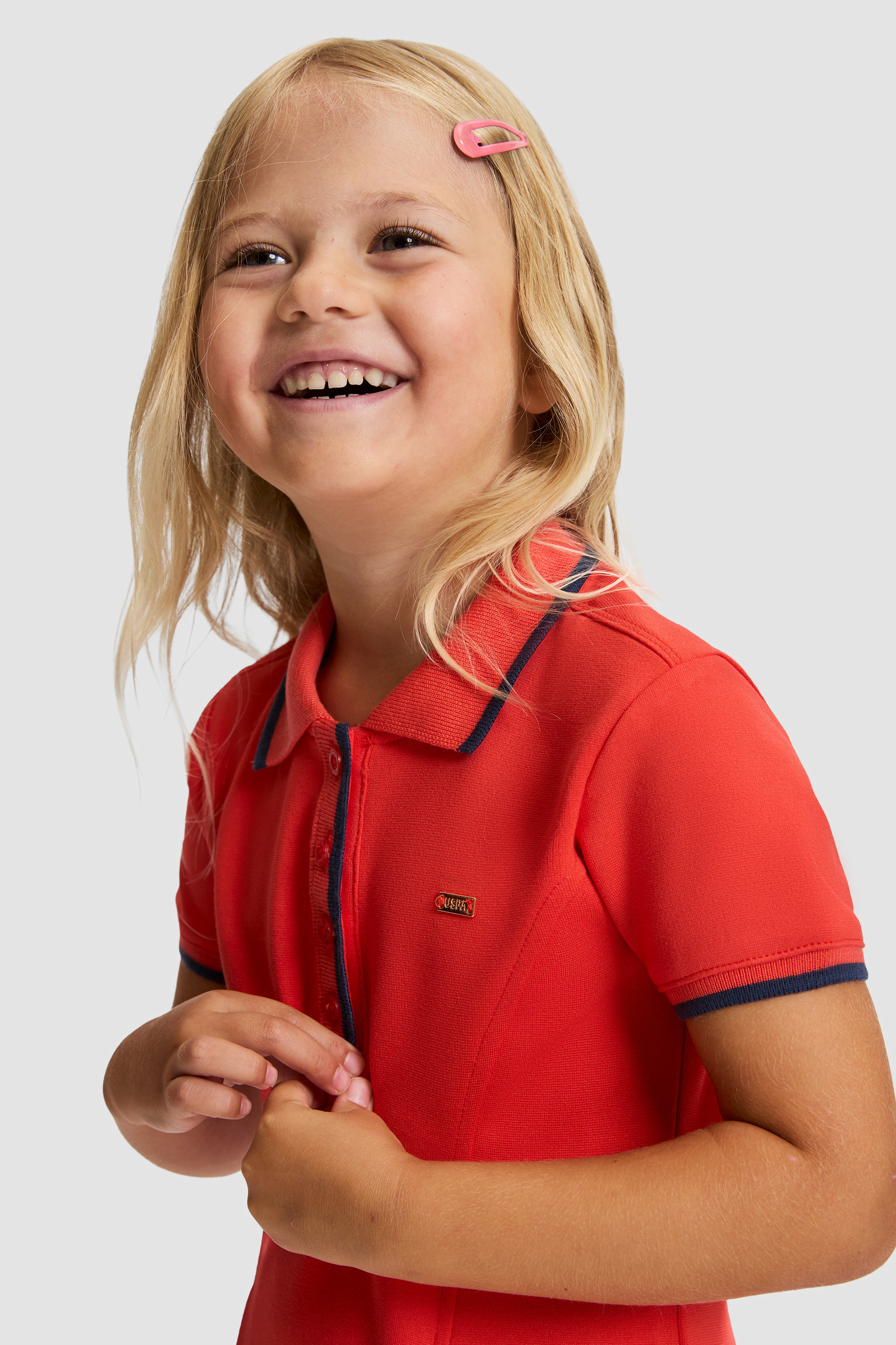 Kız Çocuk Kırmızı A Form Fit Polo Yaka Örme Elbise - Image 2