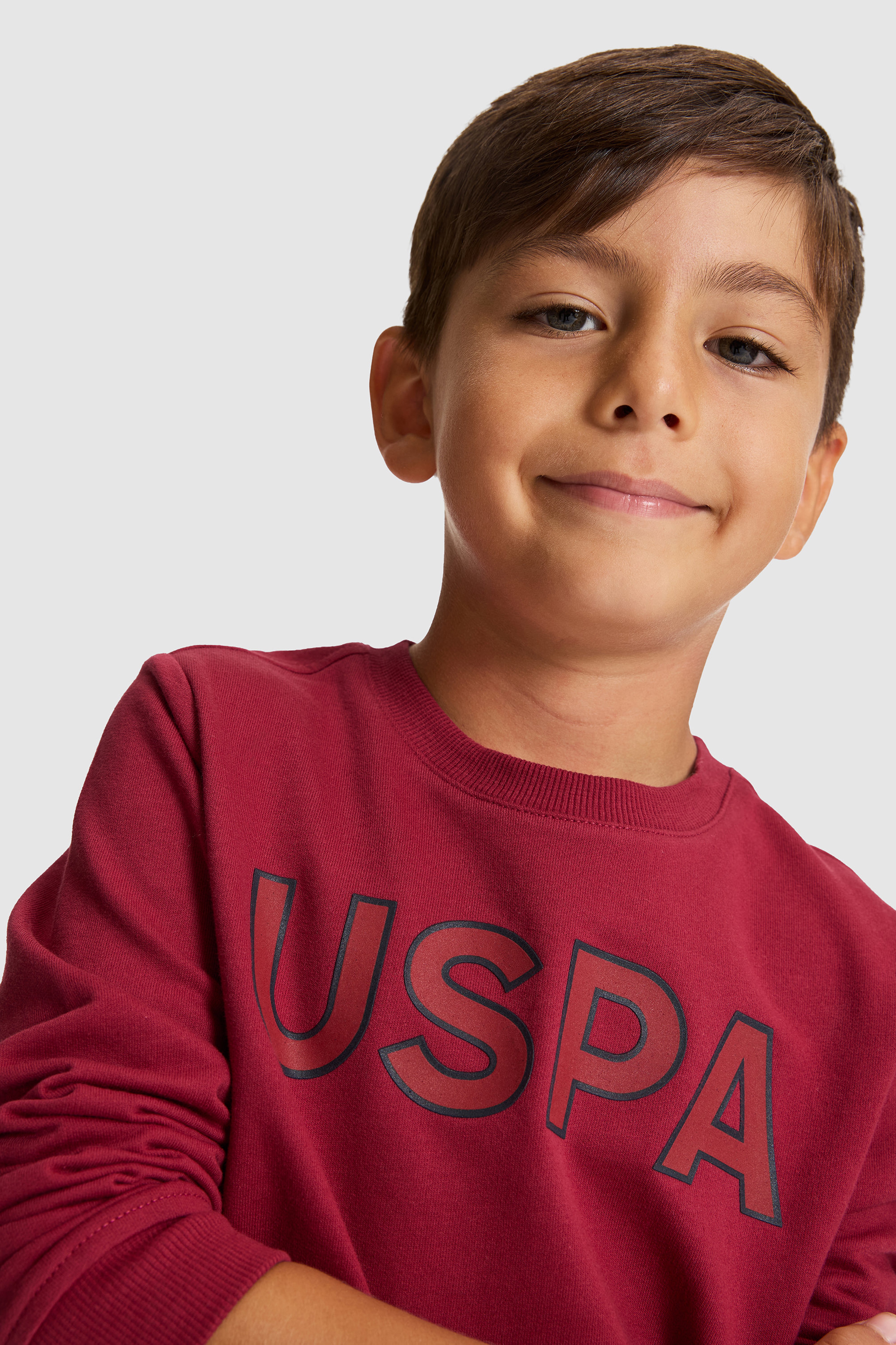 Erkek Çocuk Bordo USPA Baskılı Bisiklet Yaka %100 Pamuk Sweatshirt - Image 2