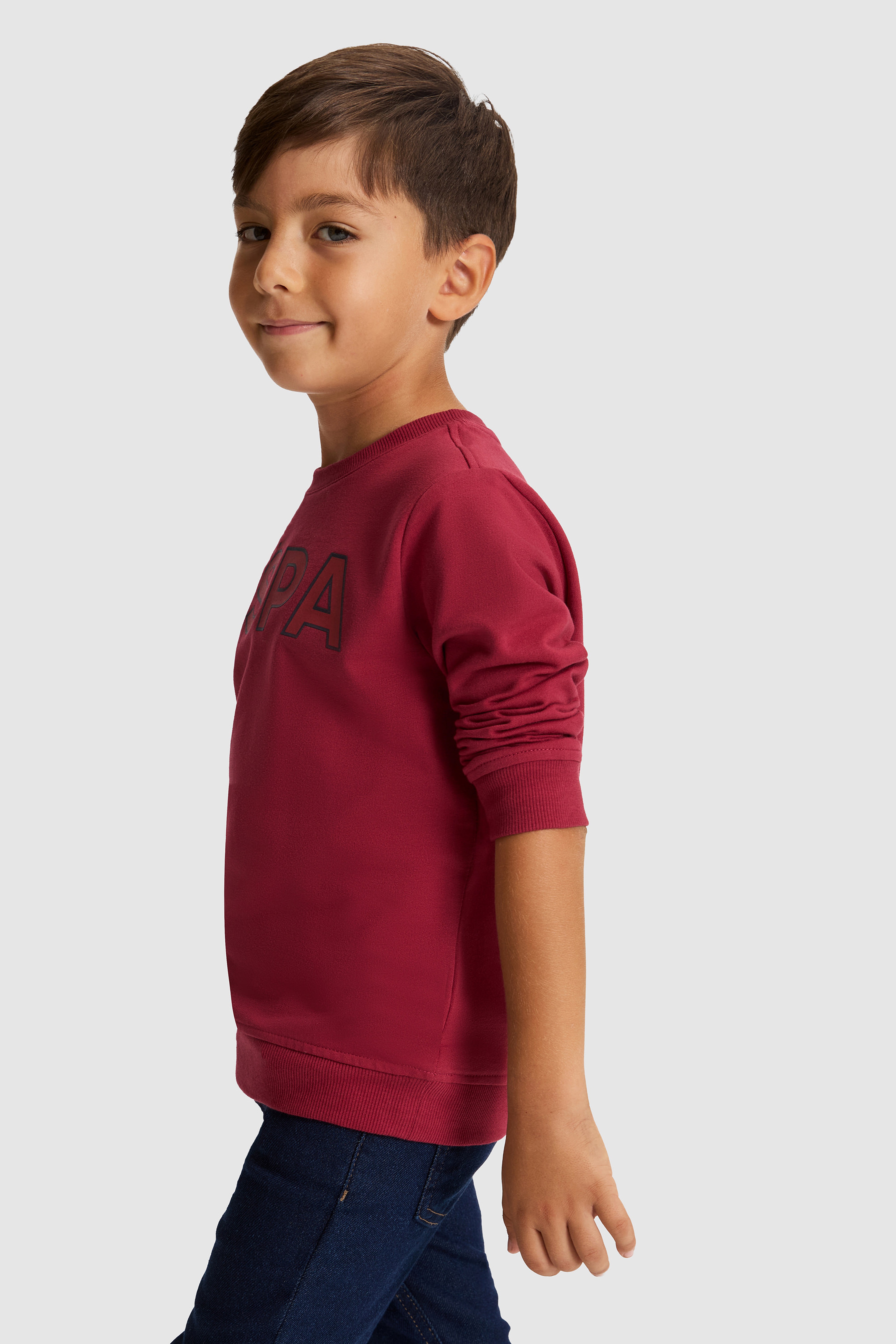 Erkek Çocuk Bordo USPA Baskılı Bisiklet Yaka %100 Pamuk Sweatshirt
