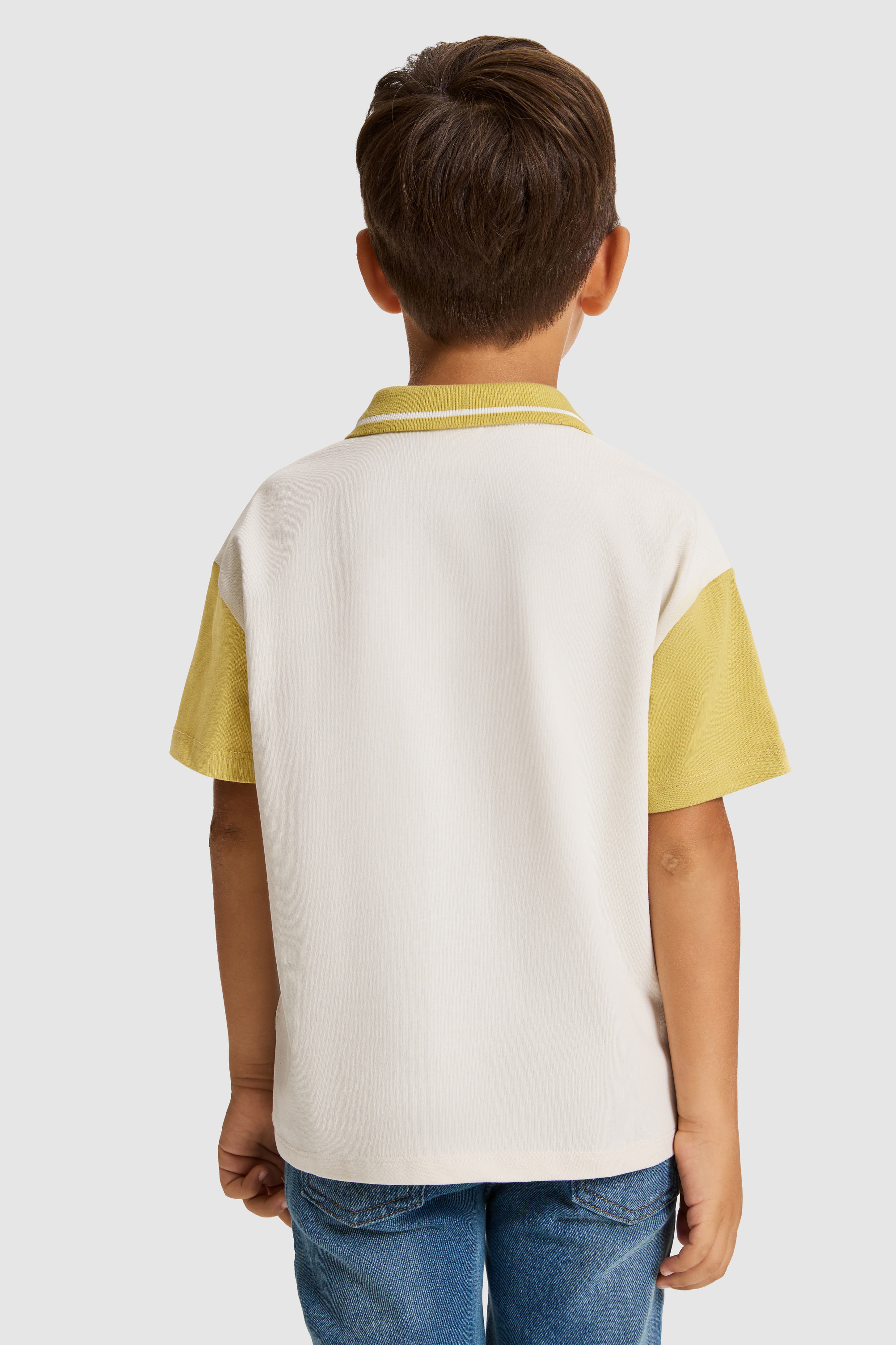 Erkek Çocuk Sarı Renk Bloklu Polo Yaka USPA 90 Baskılı Comfort Fit %100 Pamuk Ti - Image 5