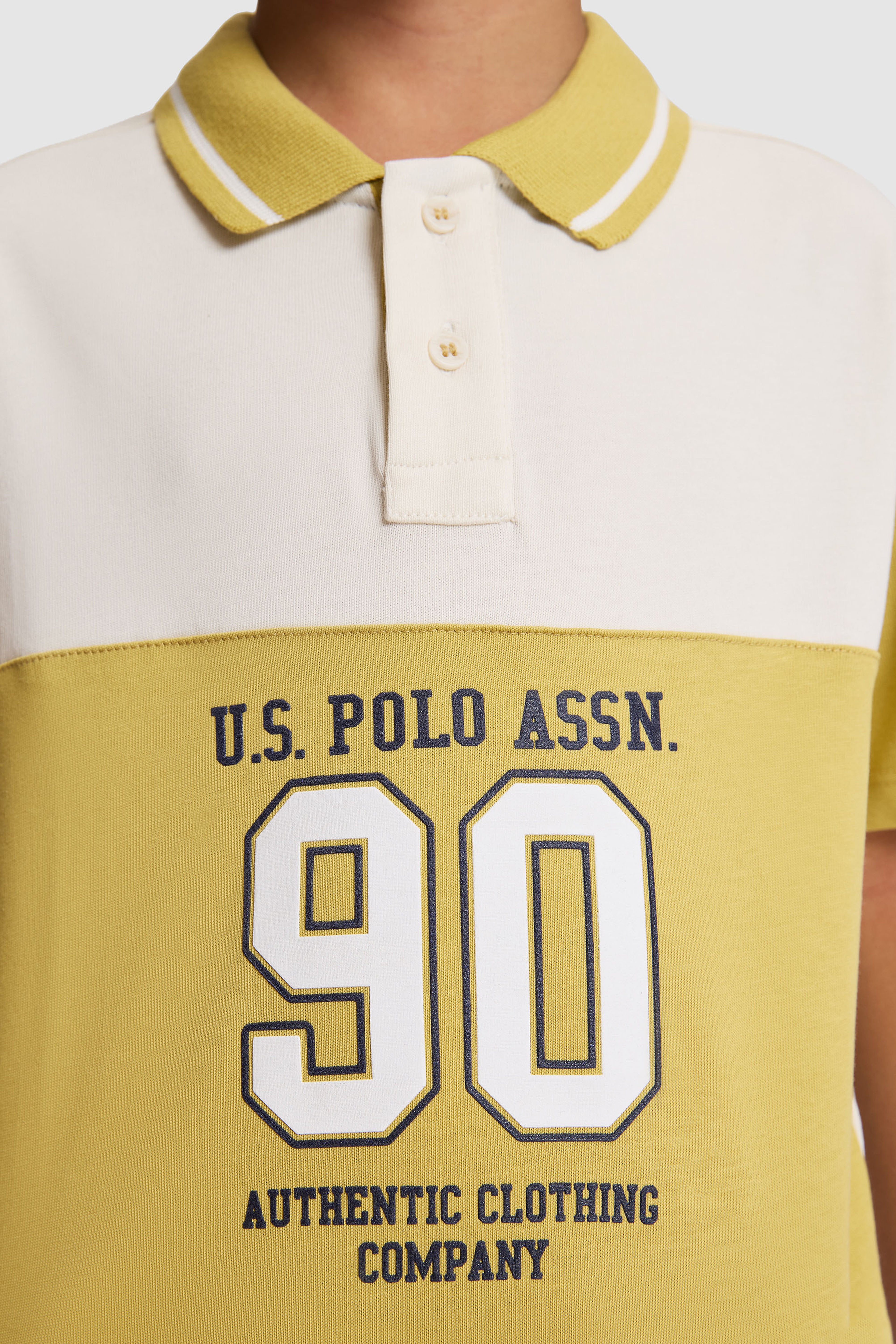 Erkek Çocuk Sarı Renk Bloklu Polo Yaka USPA 90 Baskılı Comfort Fit %100 Pamuk Ti - Image 6