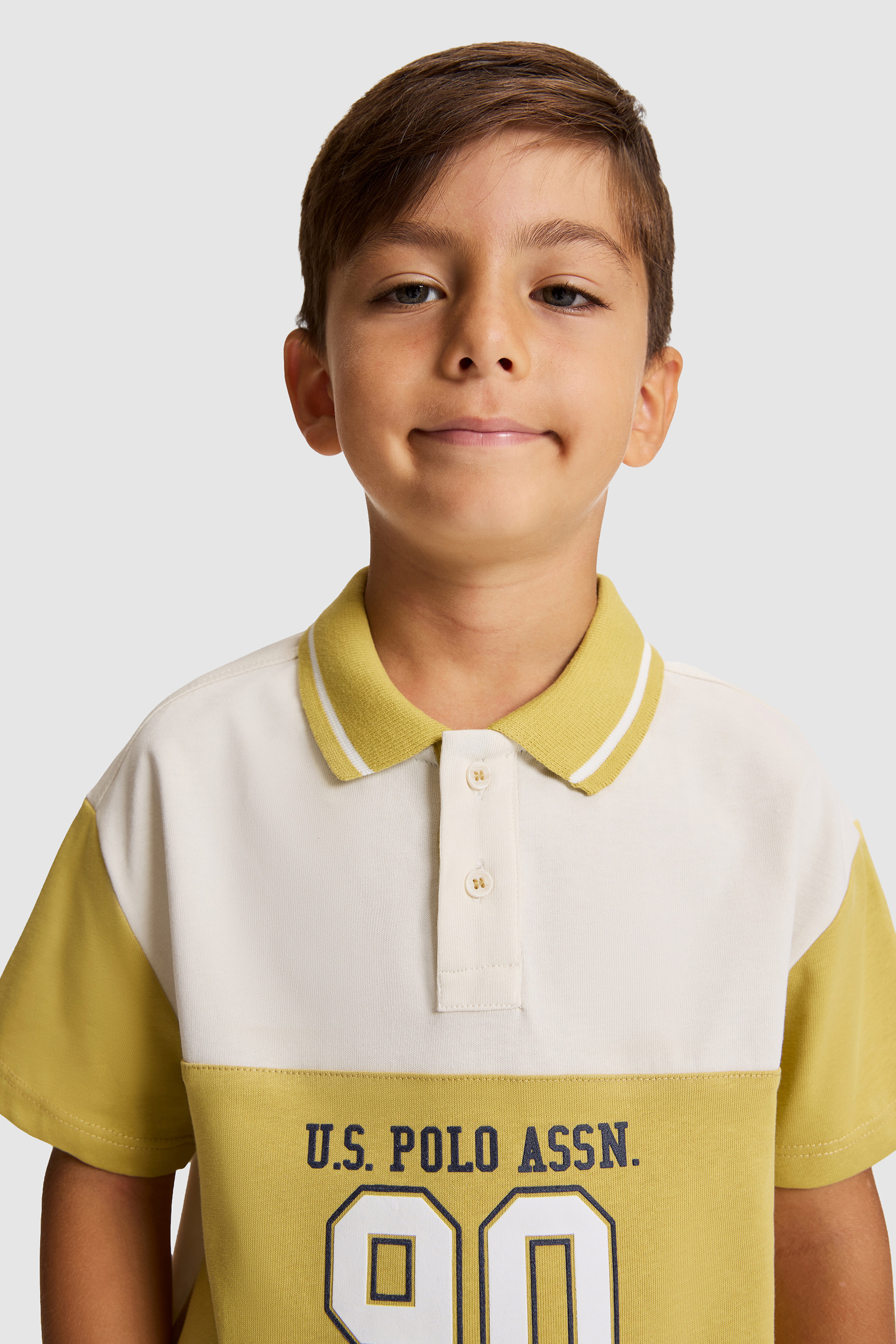 Erkek Çocuk Sarı Renk Bloklu Polo Yaka USPA 90 Baskılı Comfort Fit %100 Pamuk Ti - Image 2