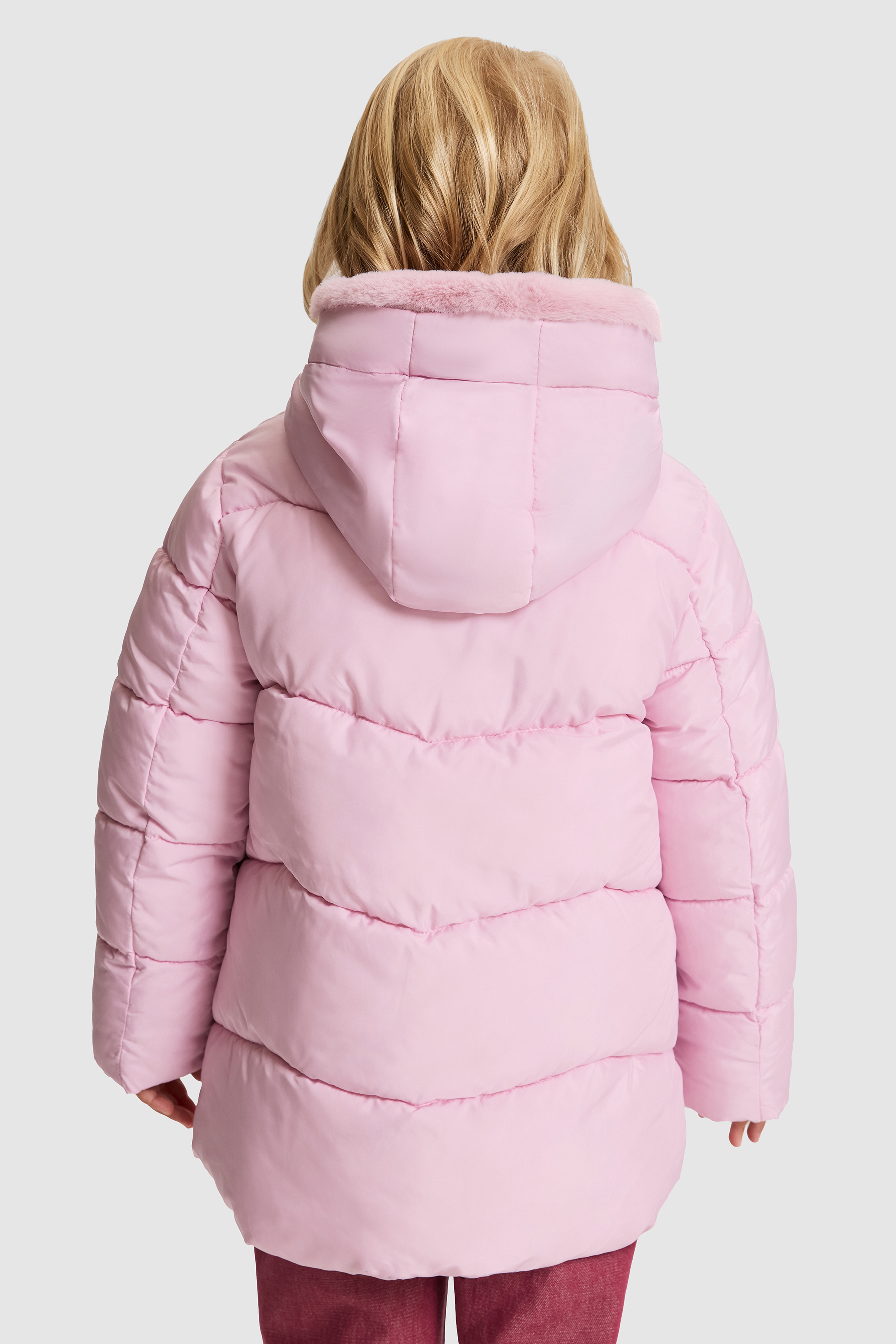 Kız Çocuk Açık Pembe Kapüşonlu Fermuarlı Kaban - Image 5