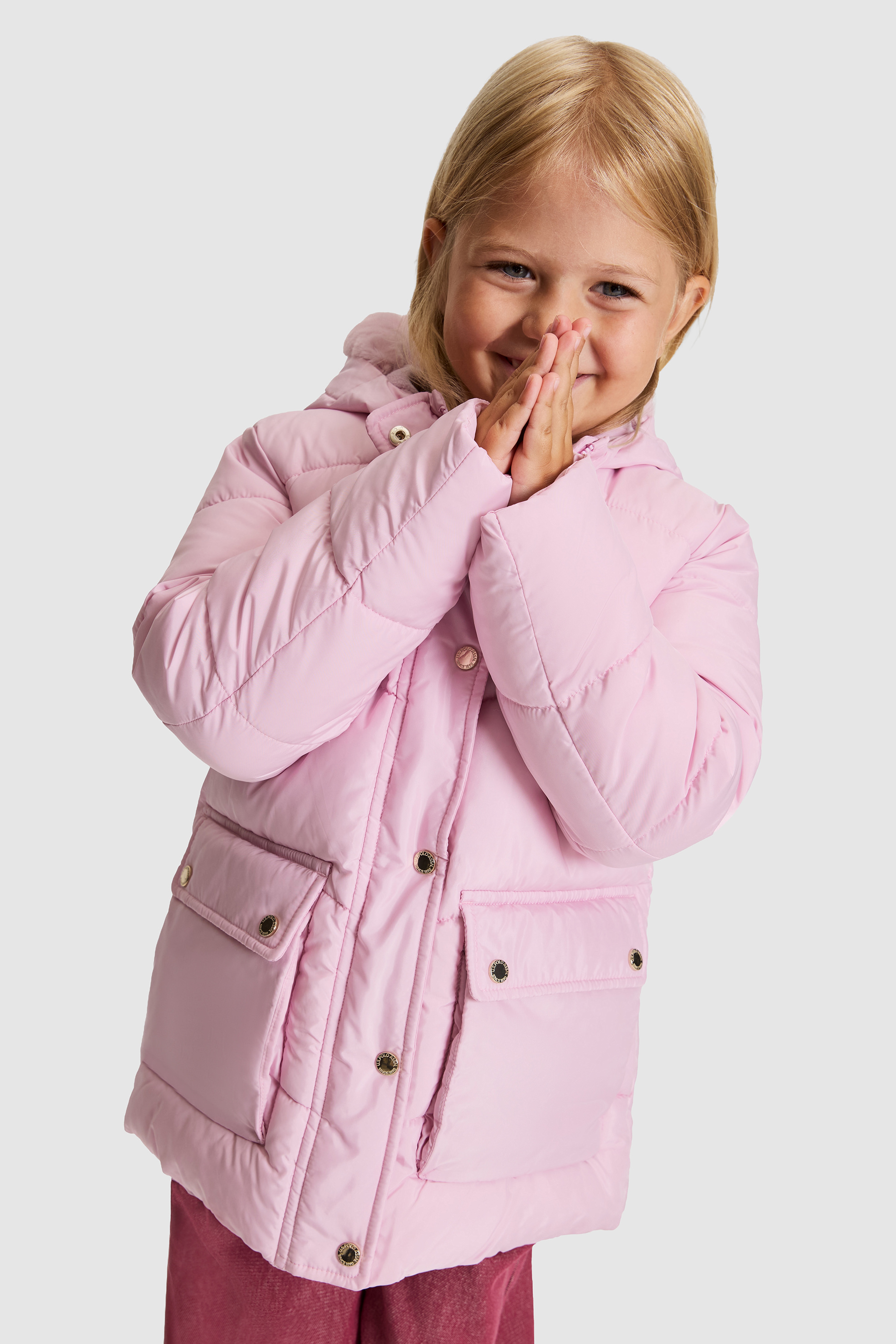 Kız Çocuk Açık Pembe Kapüşonlu Fermuarlı Kaban - Image 3