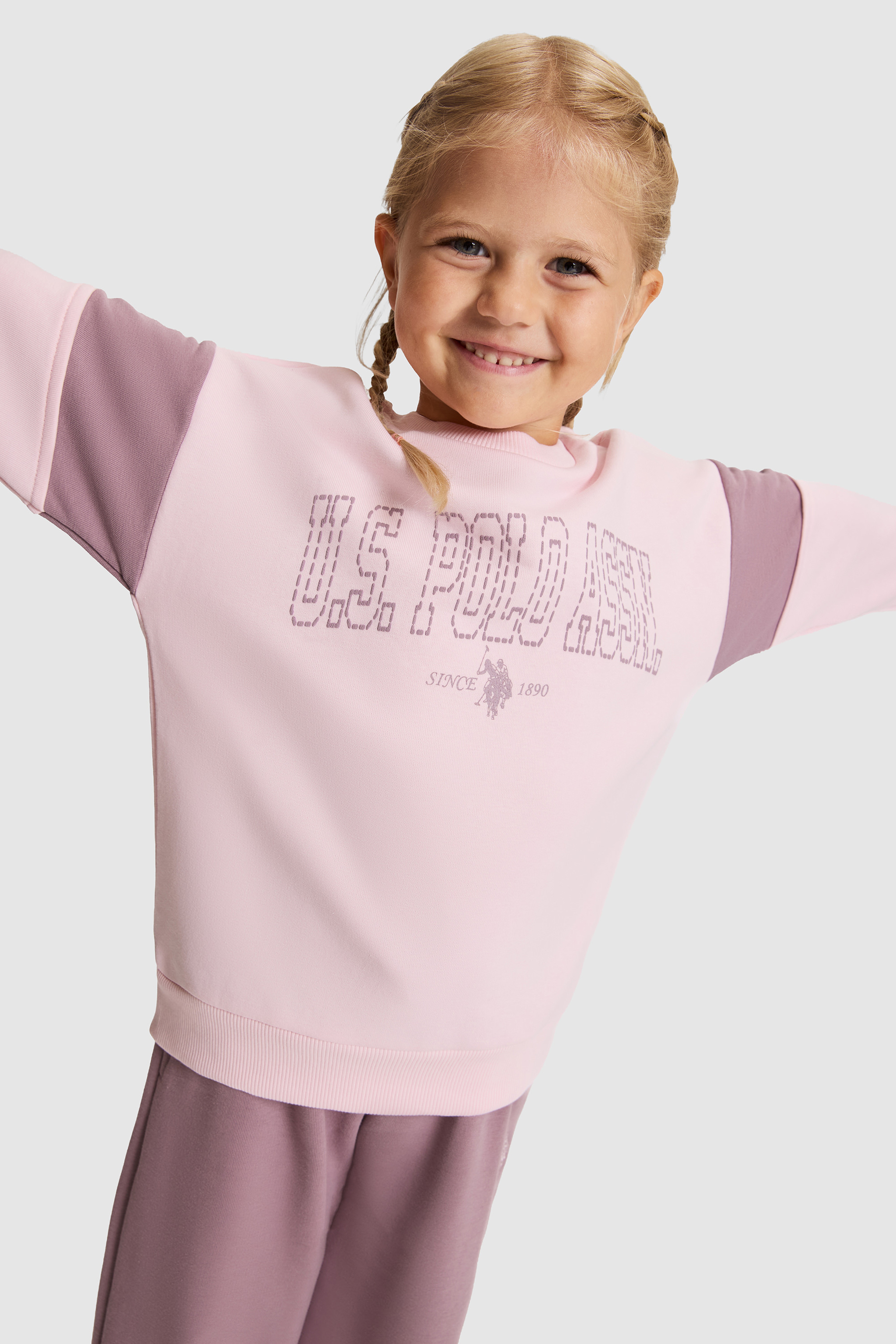 Kız Çocuk Pembe-Lila Renk Bloklu Eşofman Takımı - Image 3