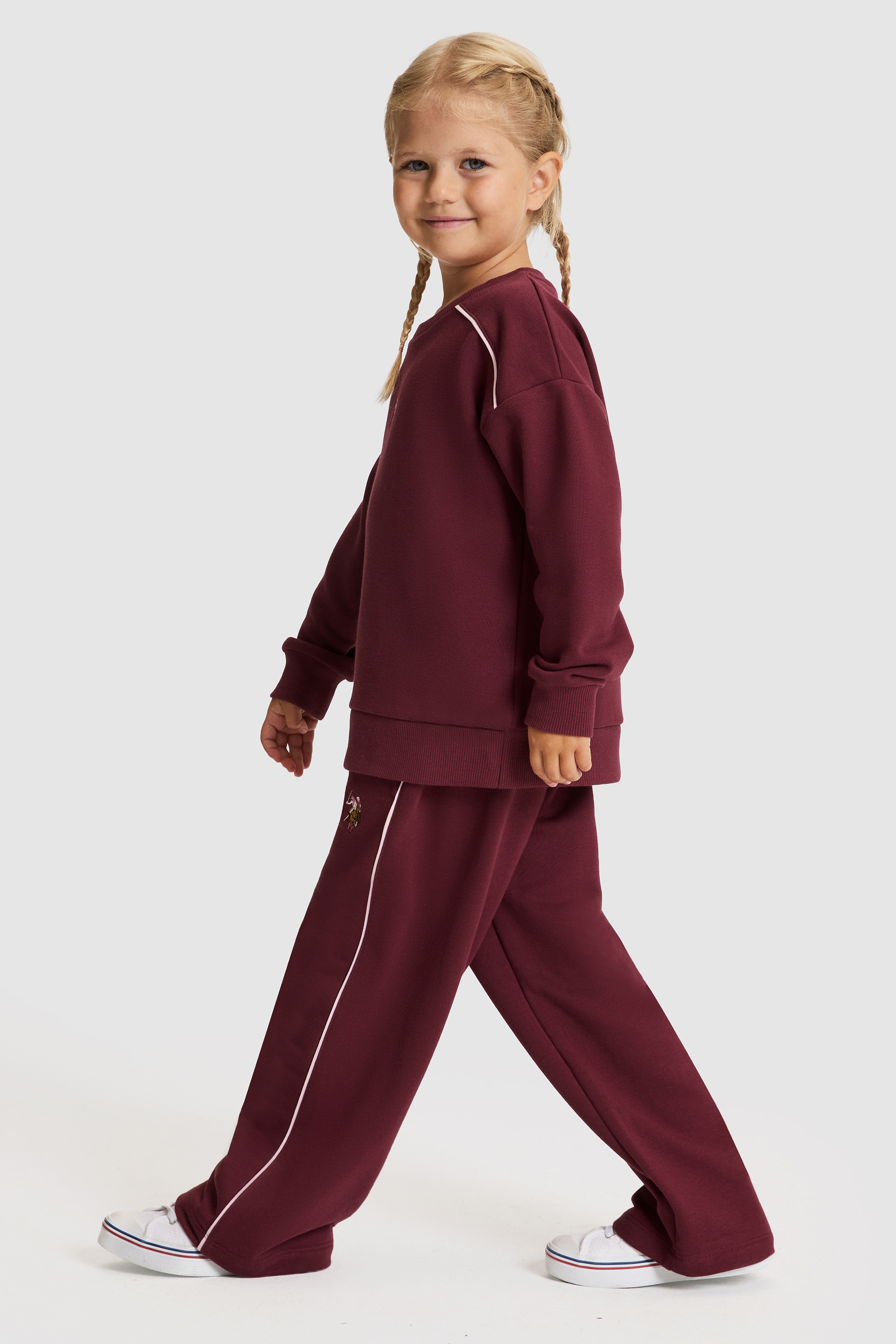 Kız Çocuk Bordo Biyeli Eşofman Takımı - Image 3