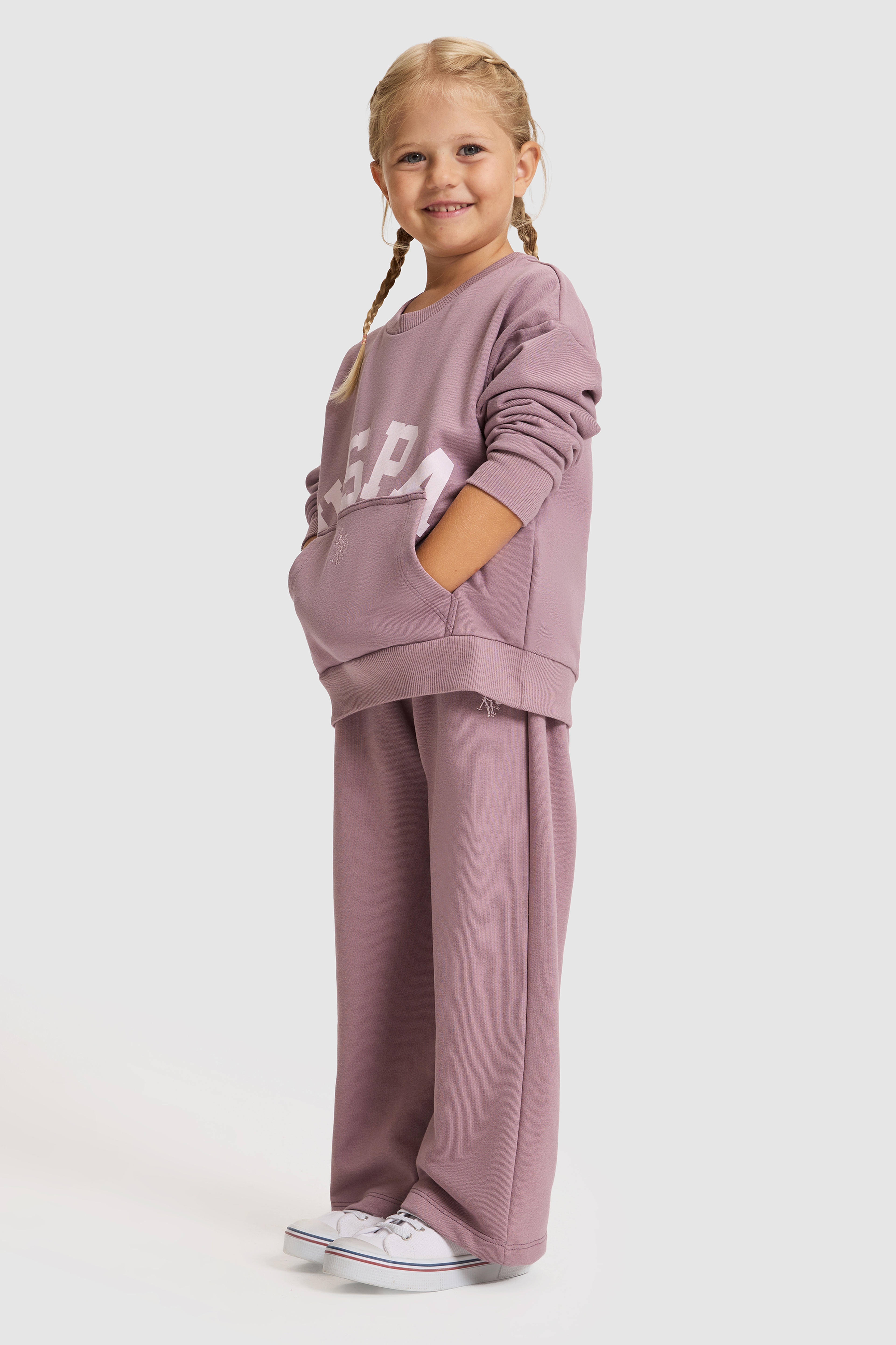 Kız Çocuk Lila Kapüşonlu / Cepli Eşofman Takımı - Image 3