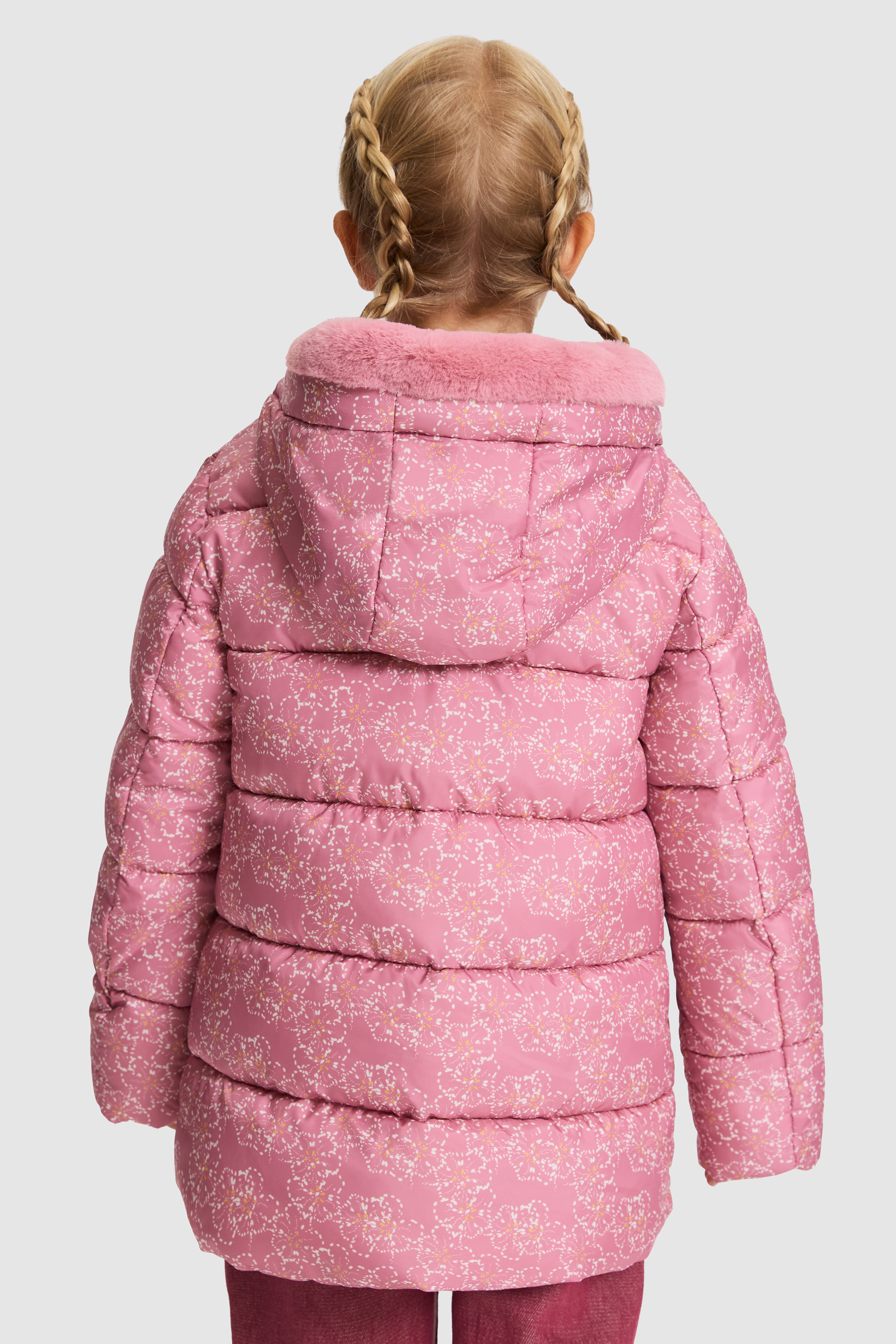 Kız Çocuk Pembe Kapüşonlu Fermuarlı Çiçek Desenli Mont - Image 6