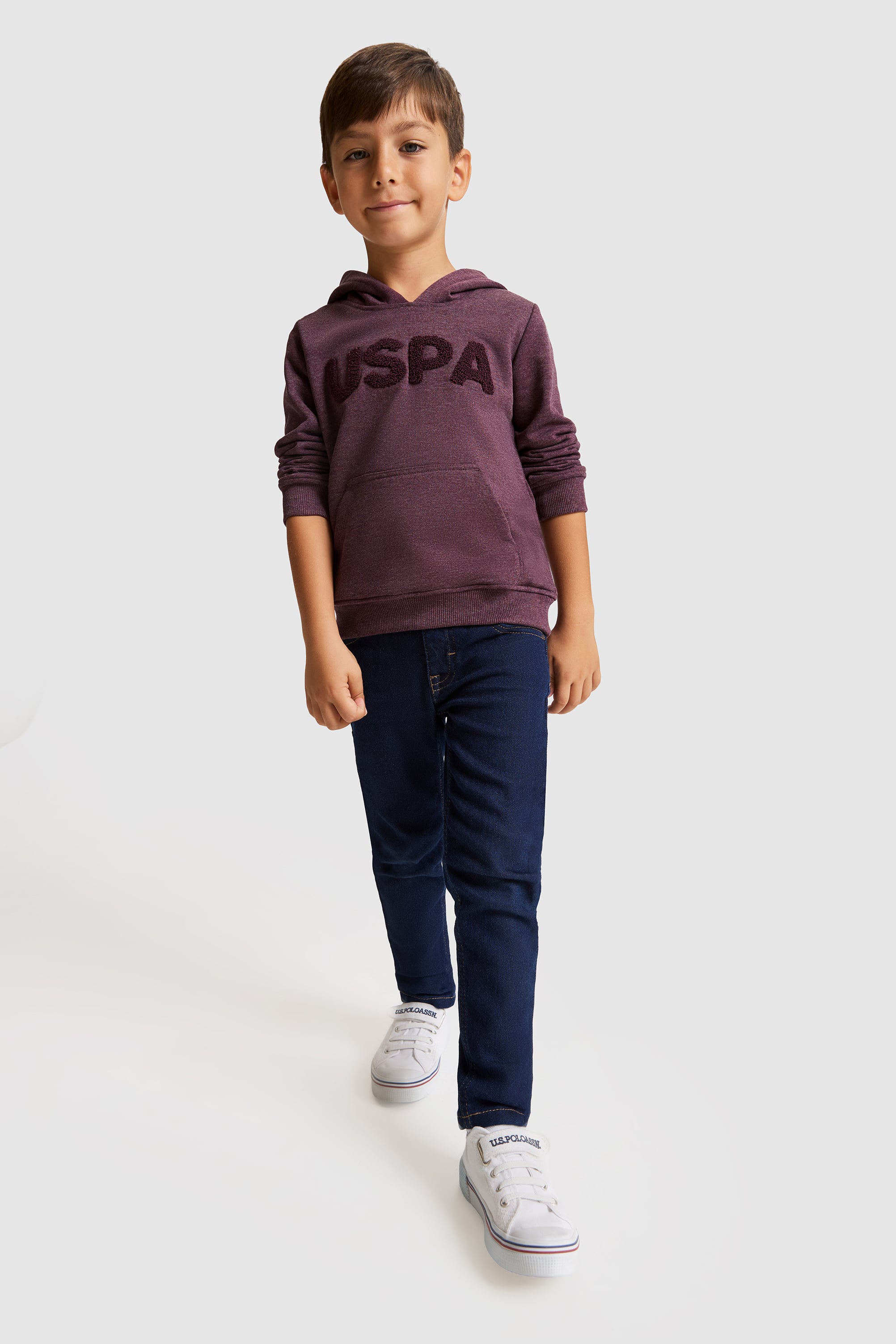 Erkek Çocuk Mürdüm Kapüşonlu USPA Baskılı Sweatshirt - Image 4