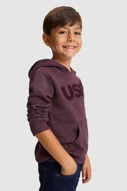 Erkek Çocuk Mürdüm Kapüşonlu USPA Baskılı Sweatshirt