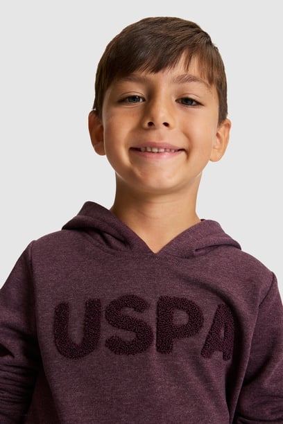 Erkek Çocuk Mürdüm Kapüşonlu USPA Baskılı Sweatshirt