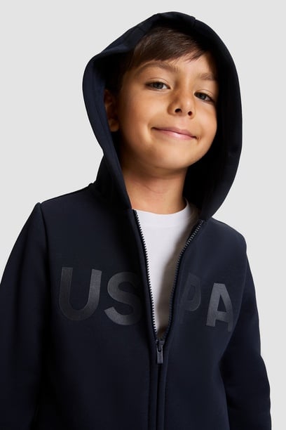 Erkek Çocuk Lacivert Kapüşonlu Fermuarlı Sweatshirt