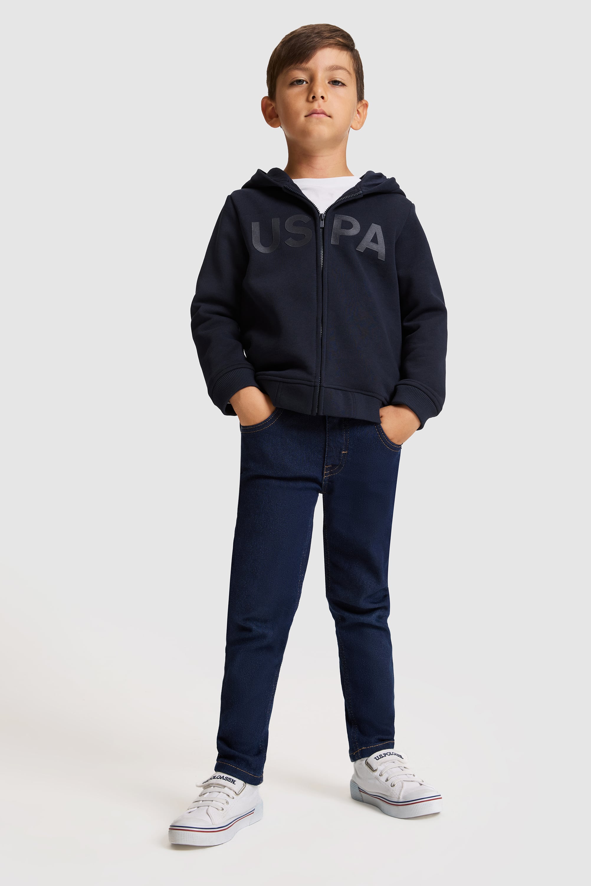 Erkek Çocuk Lacivert Kapüşonlu Fermuarlı Sweatshirt