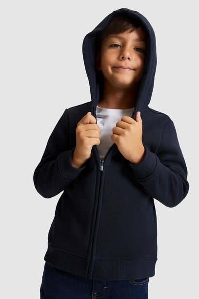 Erkek Çocuk Lacivert Kapüşonlu Fermuarlı Sweatshirt