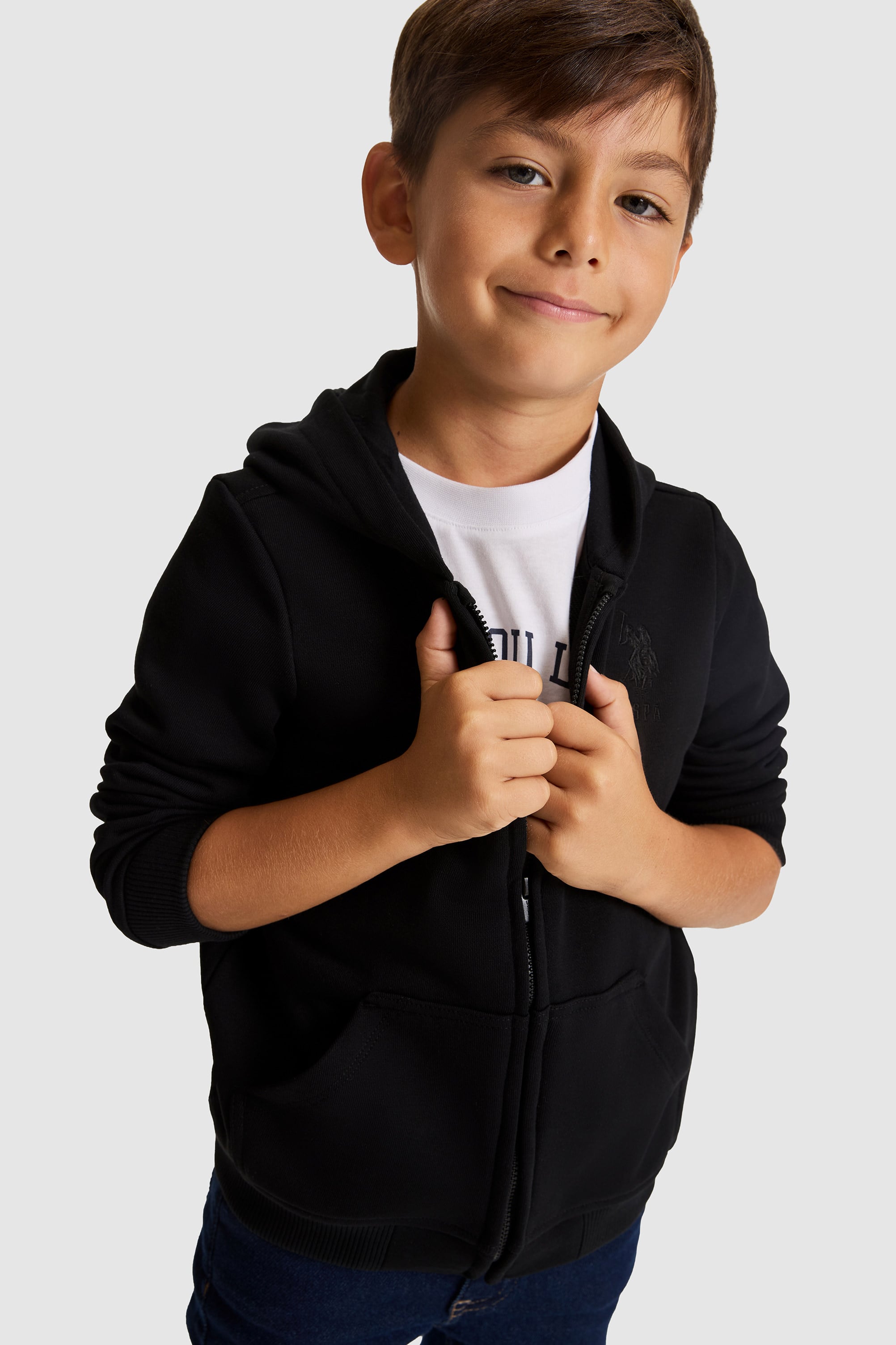 Erkek Çocuk Siyah Kapüşonlu Fermuarlı Sweatshirt - Image 3