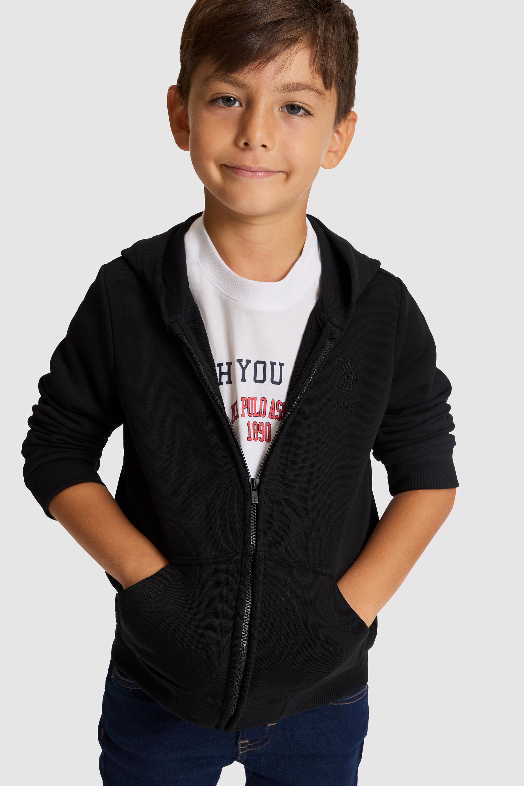 Erkek Çocuk Siyah Kapüşonlu Fermuarlı Sweatshirt