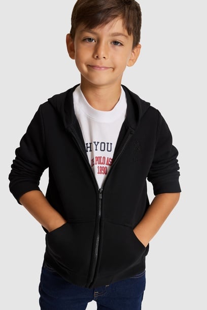 Erkek Çocuk Siyah Kapüşonlu Fermuarlı Sweatshirt