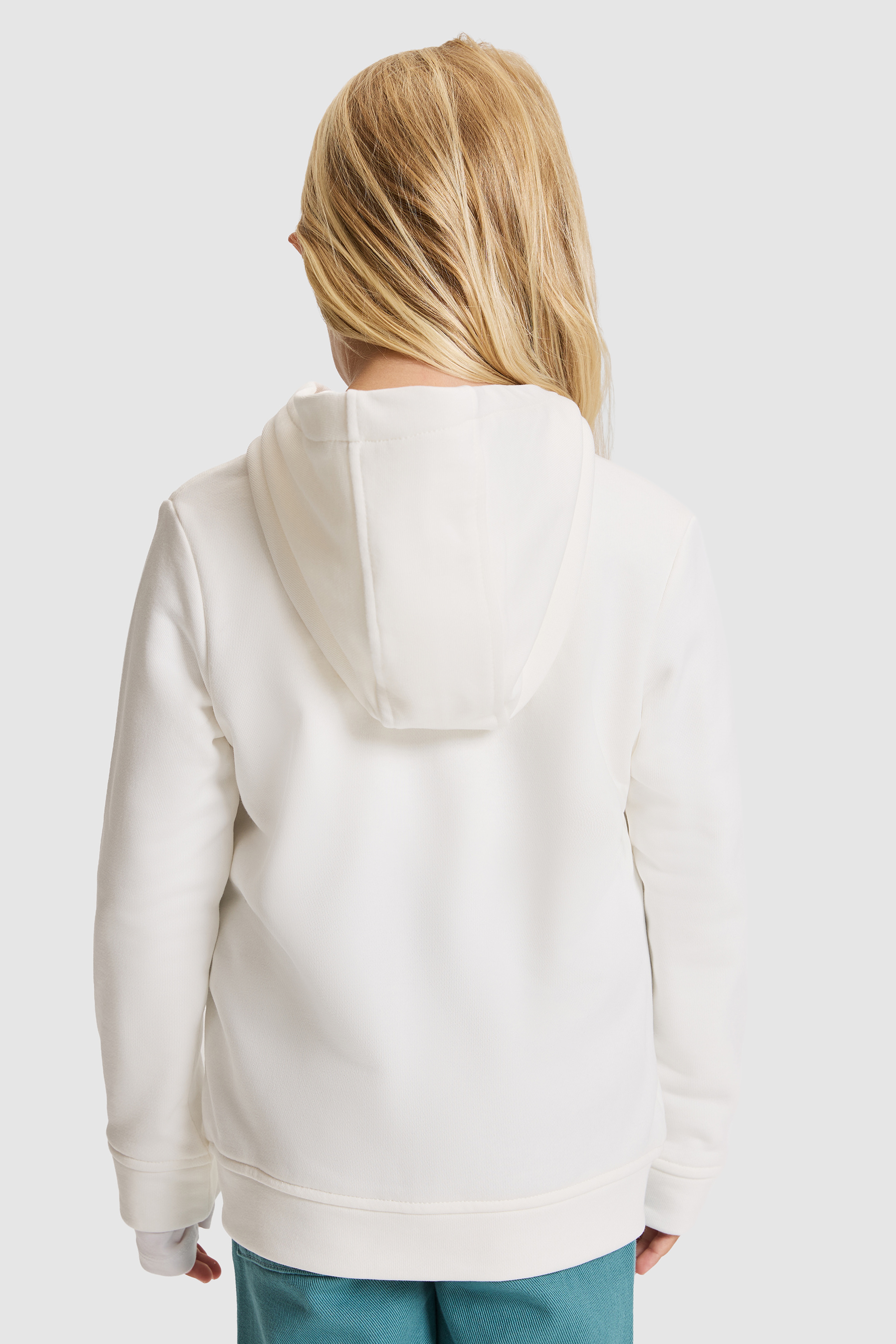 Kız Çocuk Beyaz Kapüşonlu Fermuarlı Regular Fit  Basic Sweatshirt