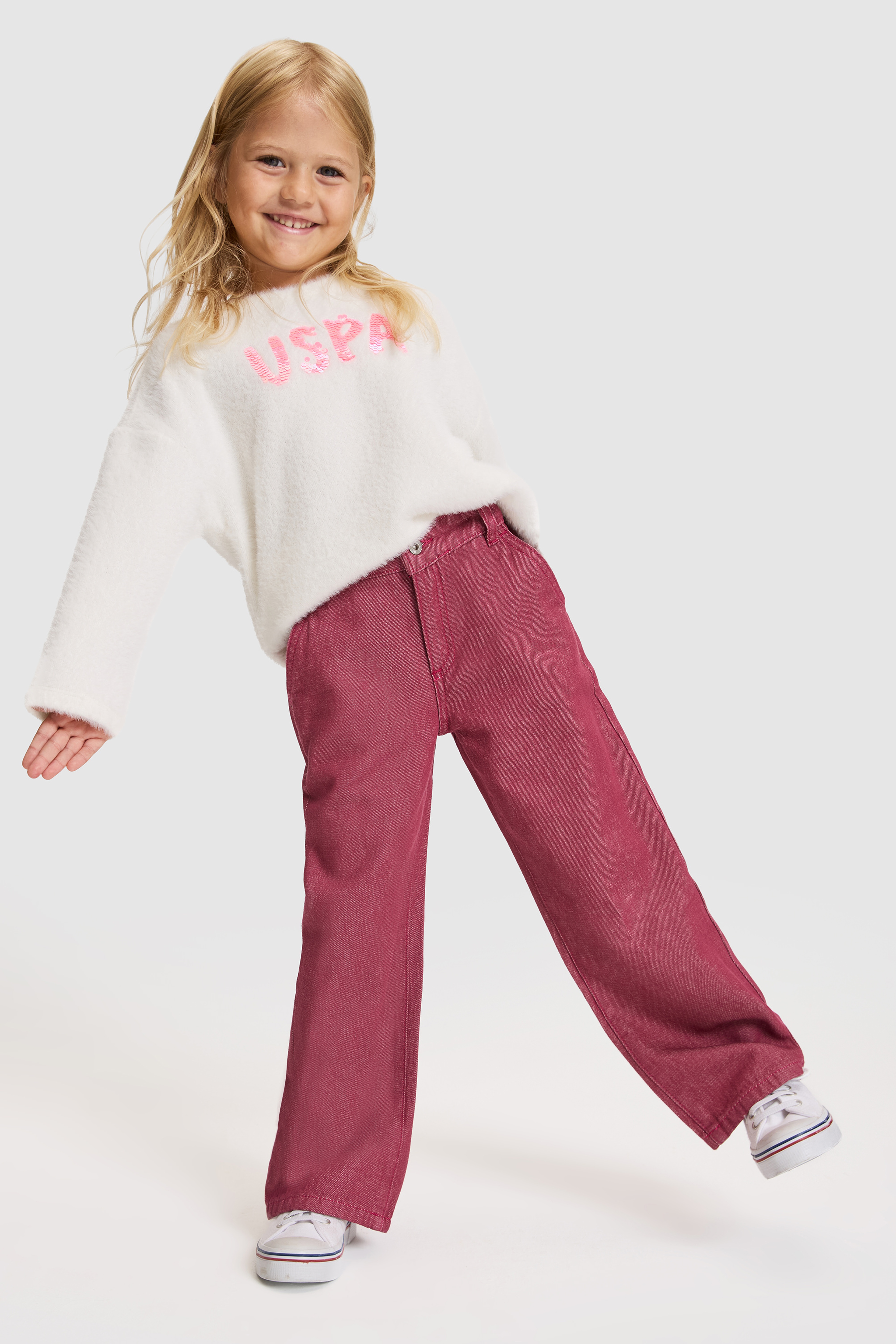Kız Çocuk Pembe Loose Fit Jean Pantolon - Image 1