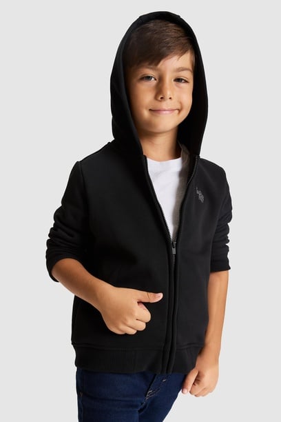 Erkek Çocuk Siyah Kapüşonlu Fermuarlı Sweatshirt