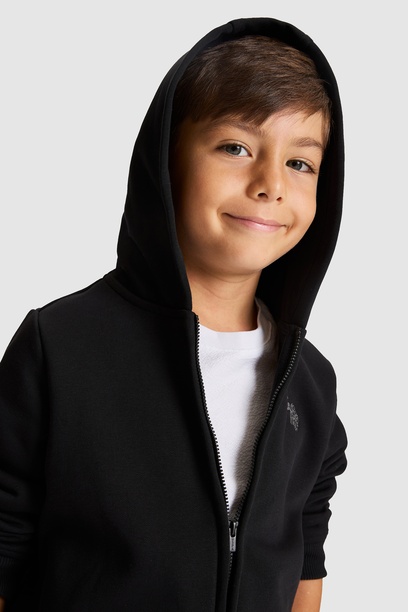 Erkek Çocuk Siyah Kapüşonlu Fermuarlı Sweatshirt