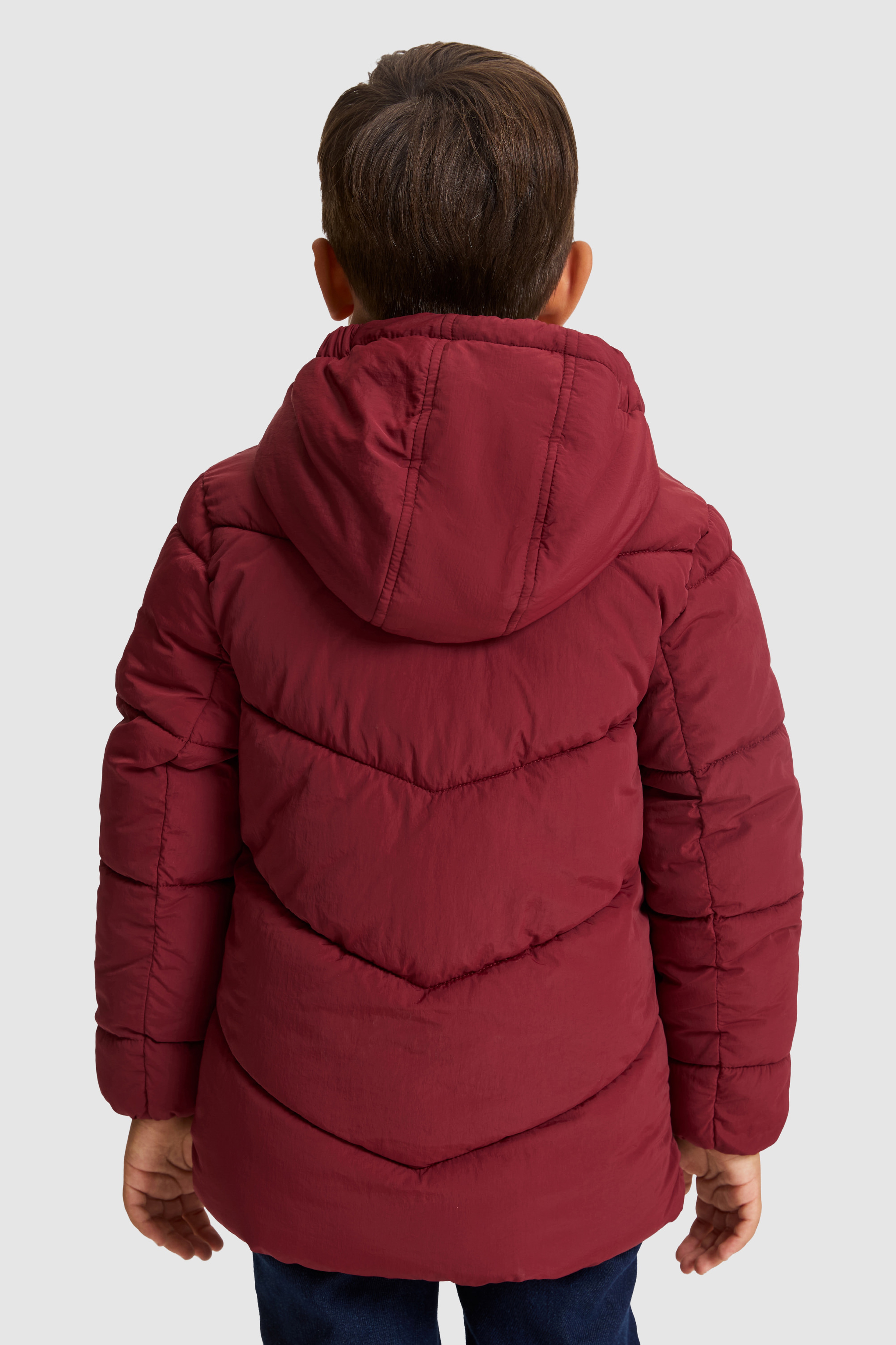 Erkek Çocuk Bordo Kapüşonlu Kapitone Kaban - Image 5