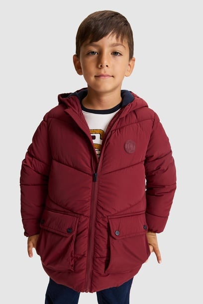 Erkek Çocuk Bordo Kapüşonlu Kapitone Kaban