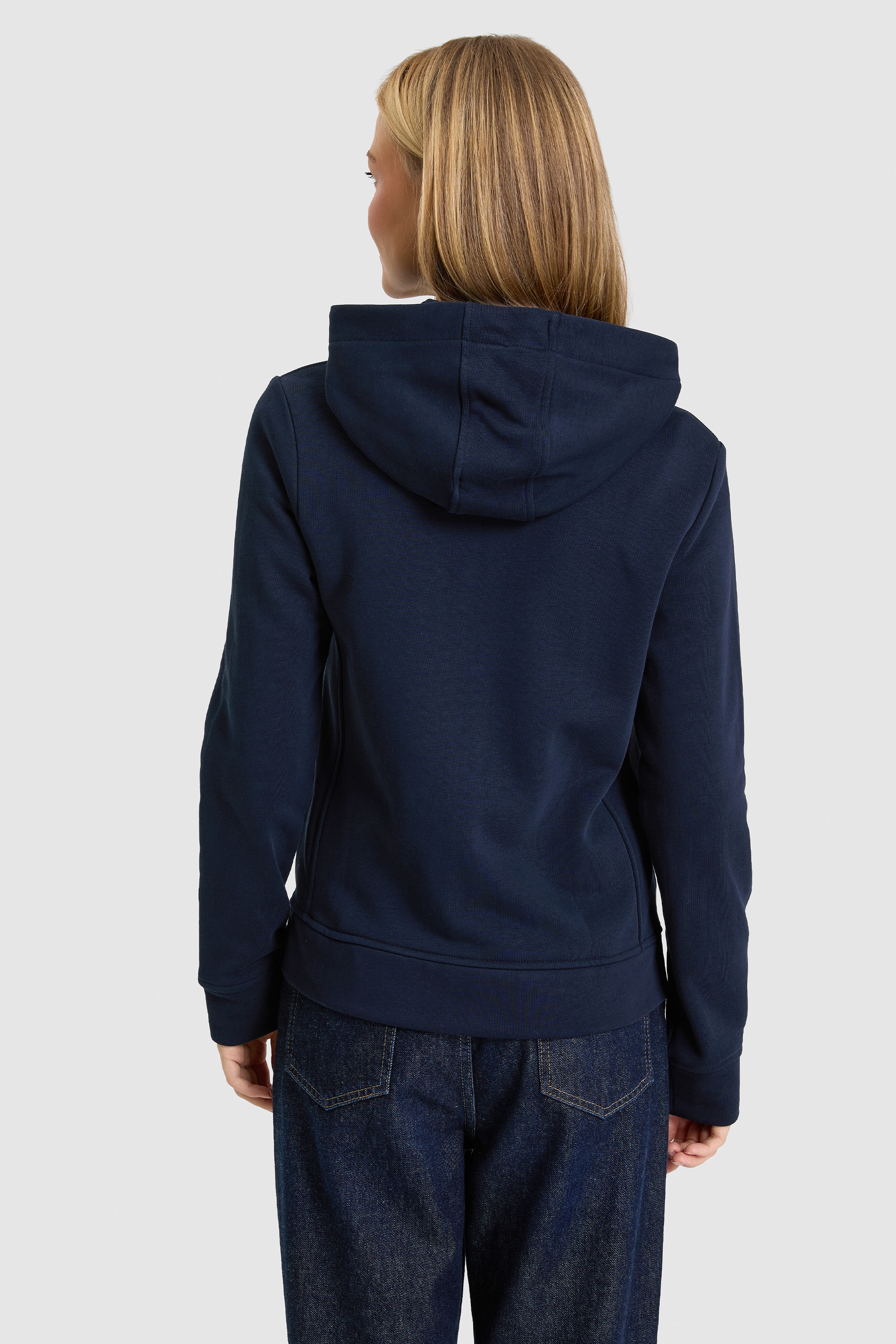 Kadın Lacivert Kapüşonlu Fermuarlı Regular Fit Basic Sweatshirt - Image 5