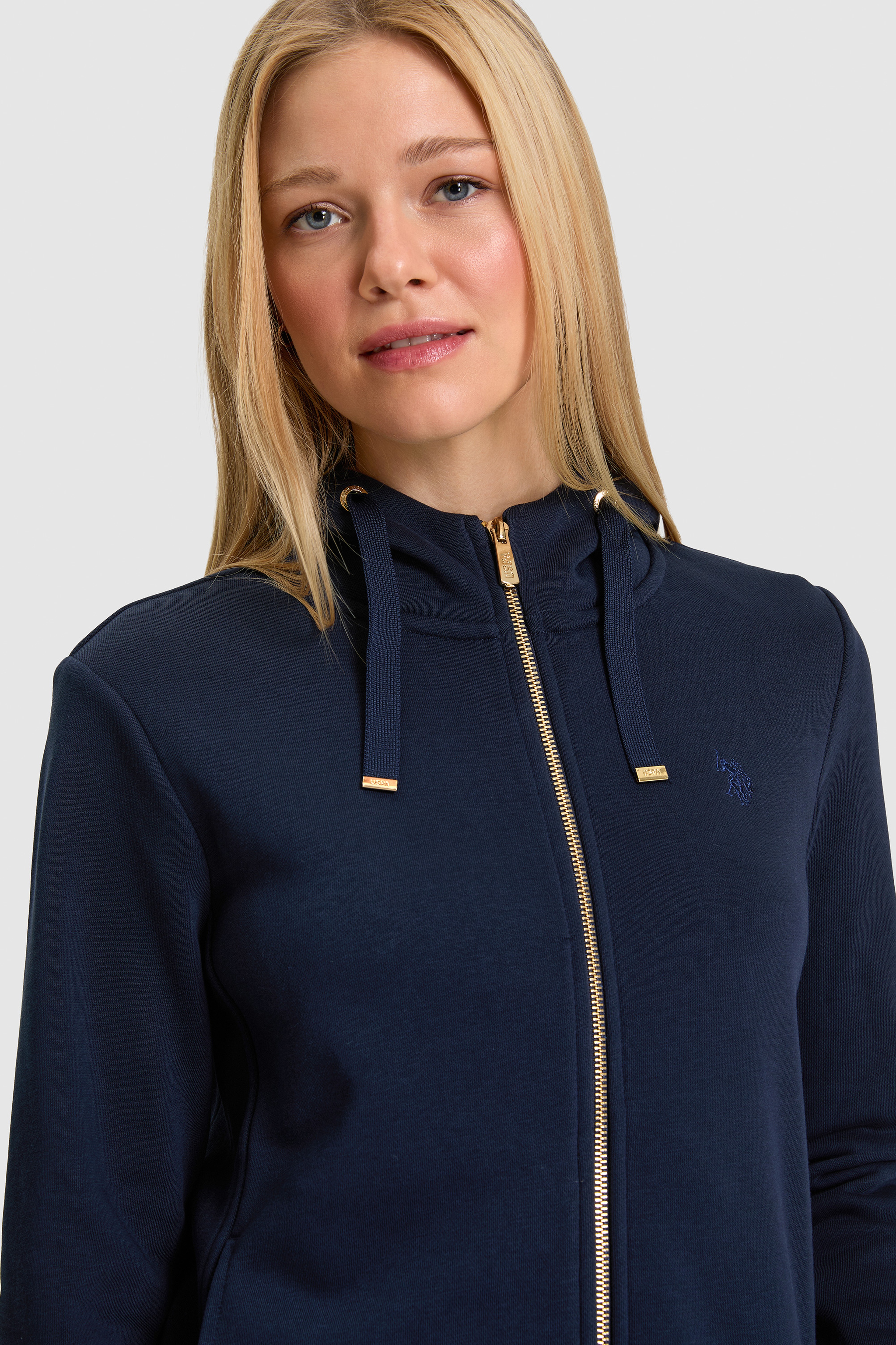 Kadın Lacivert Kapüşonlu Fermuarlı Regular Fit Basic Sweatshirt - Image 2