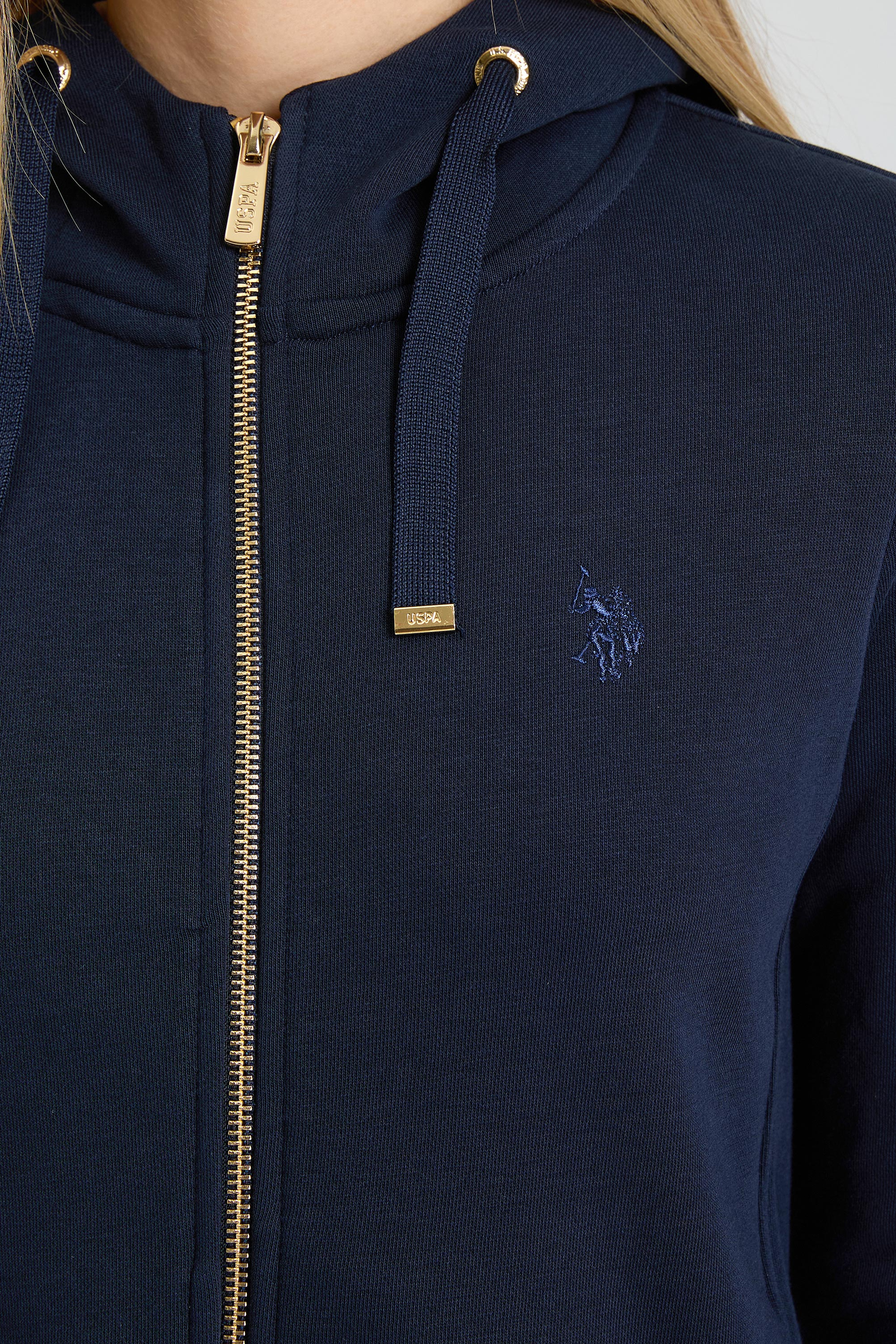 Kadın Lacivert Kapüşonlu Fermuarlı Regular Fit Basic Sweatshirt