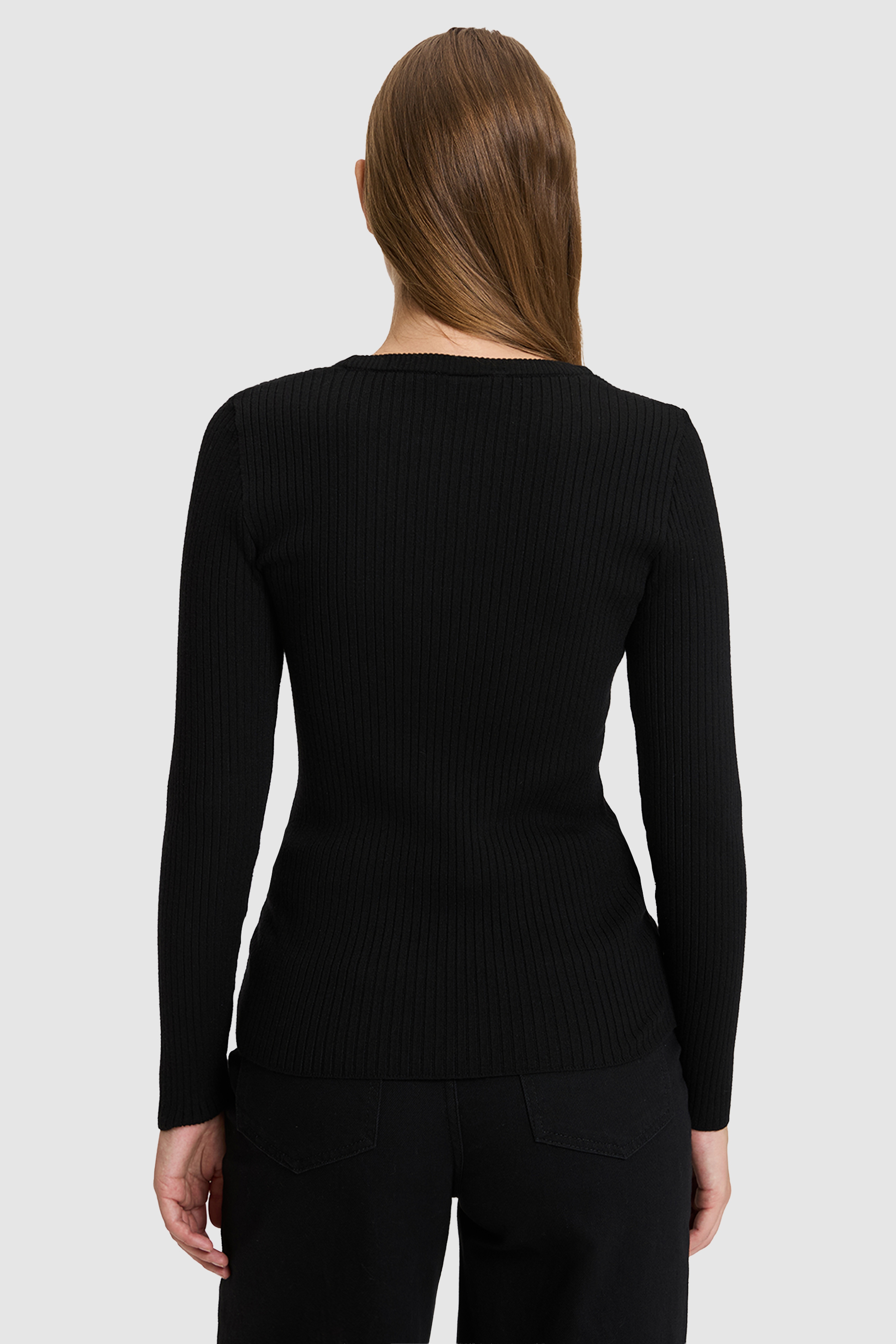Kadın Siyah Fitilli Bisiklet Yaka Slim Fit Triko Kazak
