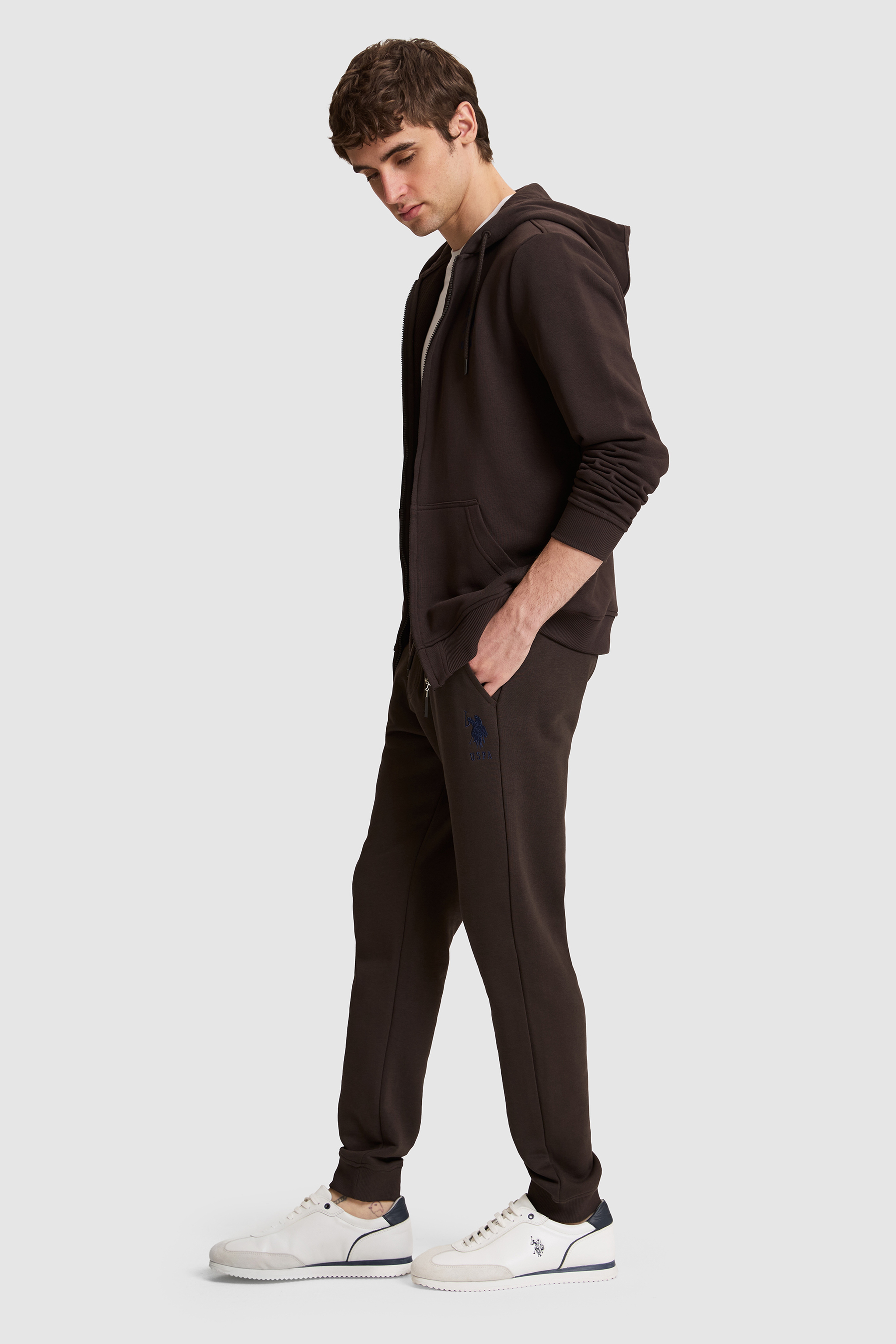 Erkek Koyu Kahverengi Slim Fit Paçası Lastikli Eşofman Altı