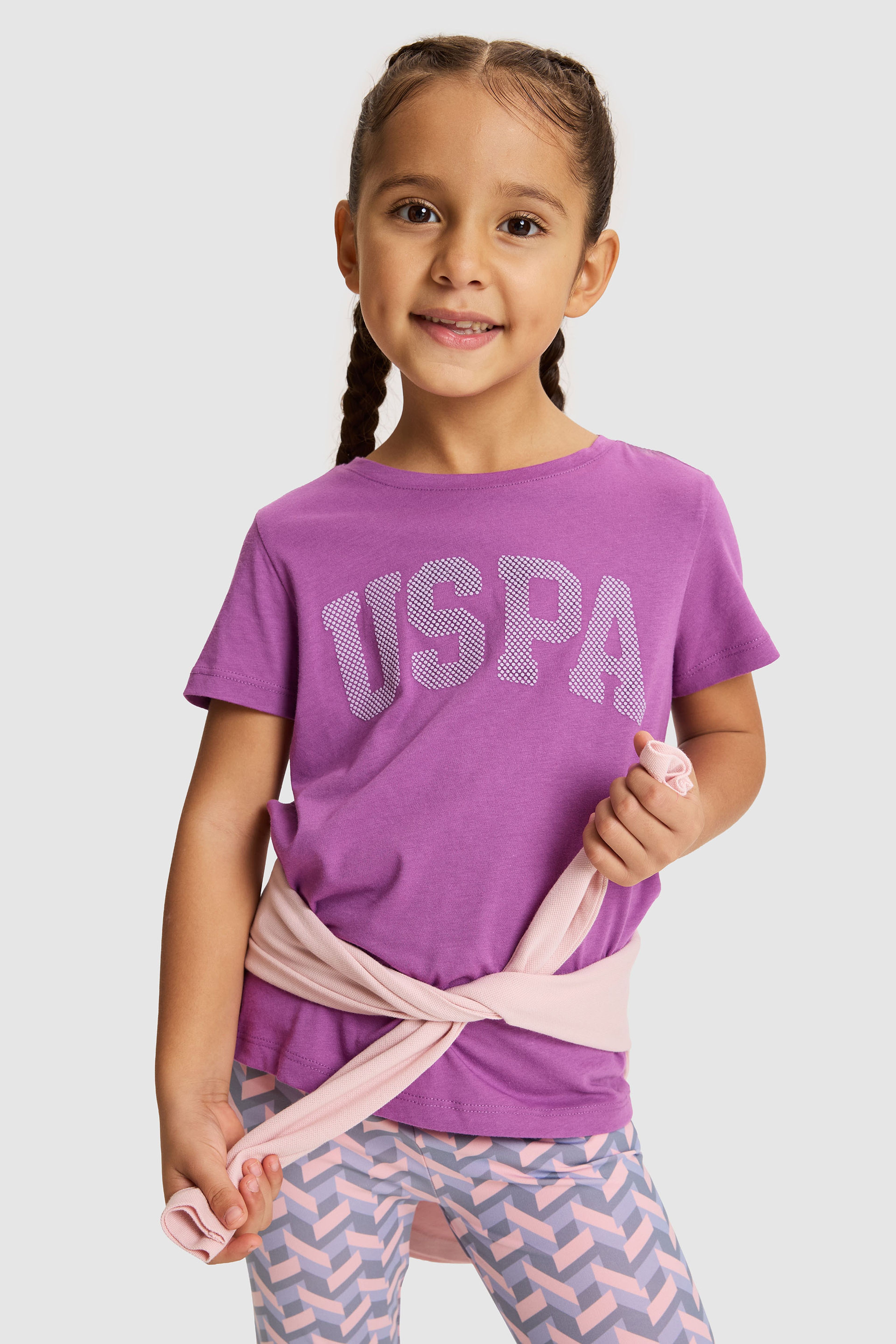 Kız Çocuk Mor Bisiklet Yaka Slim Fit %100 Pamuk Basic Tişört - Image 1