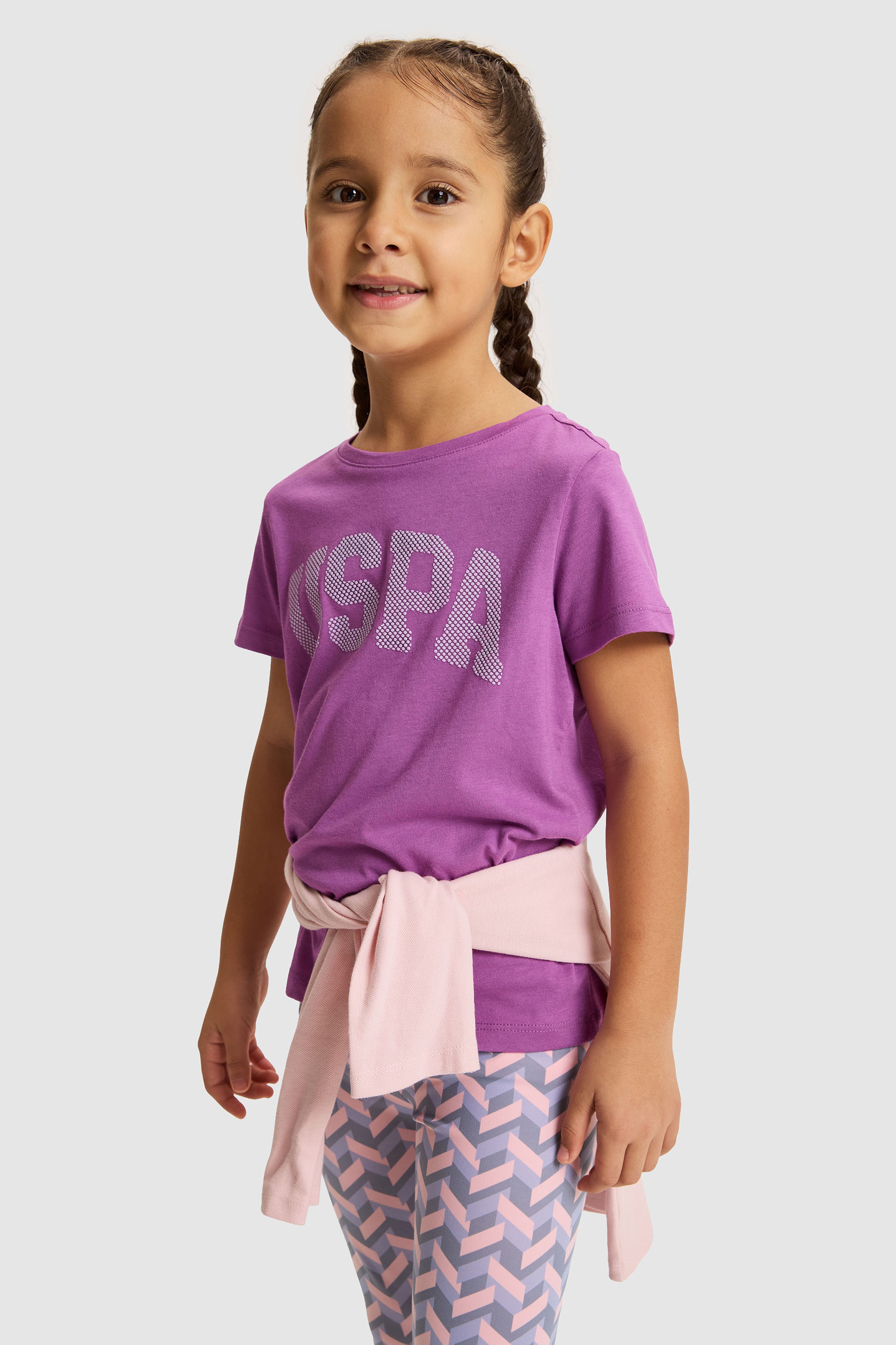 Kız Çocuk Mor Bisiklet Yaka Slim Fit %100 Pamuk Basic Tişört